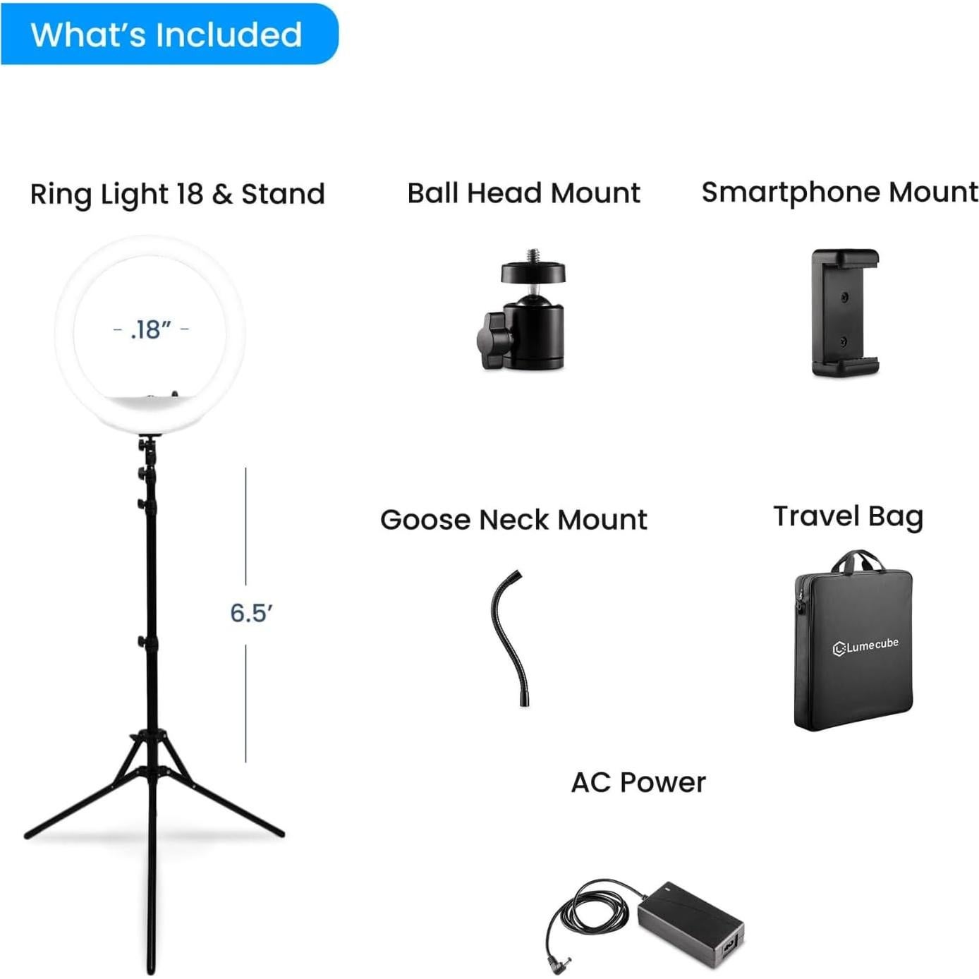 Luz de Anillo LED Lume Cube 18" Bicolor con Soporte y Tripié