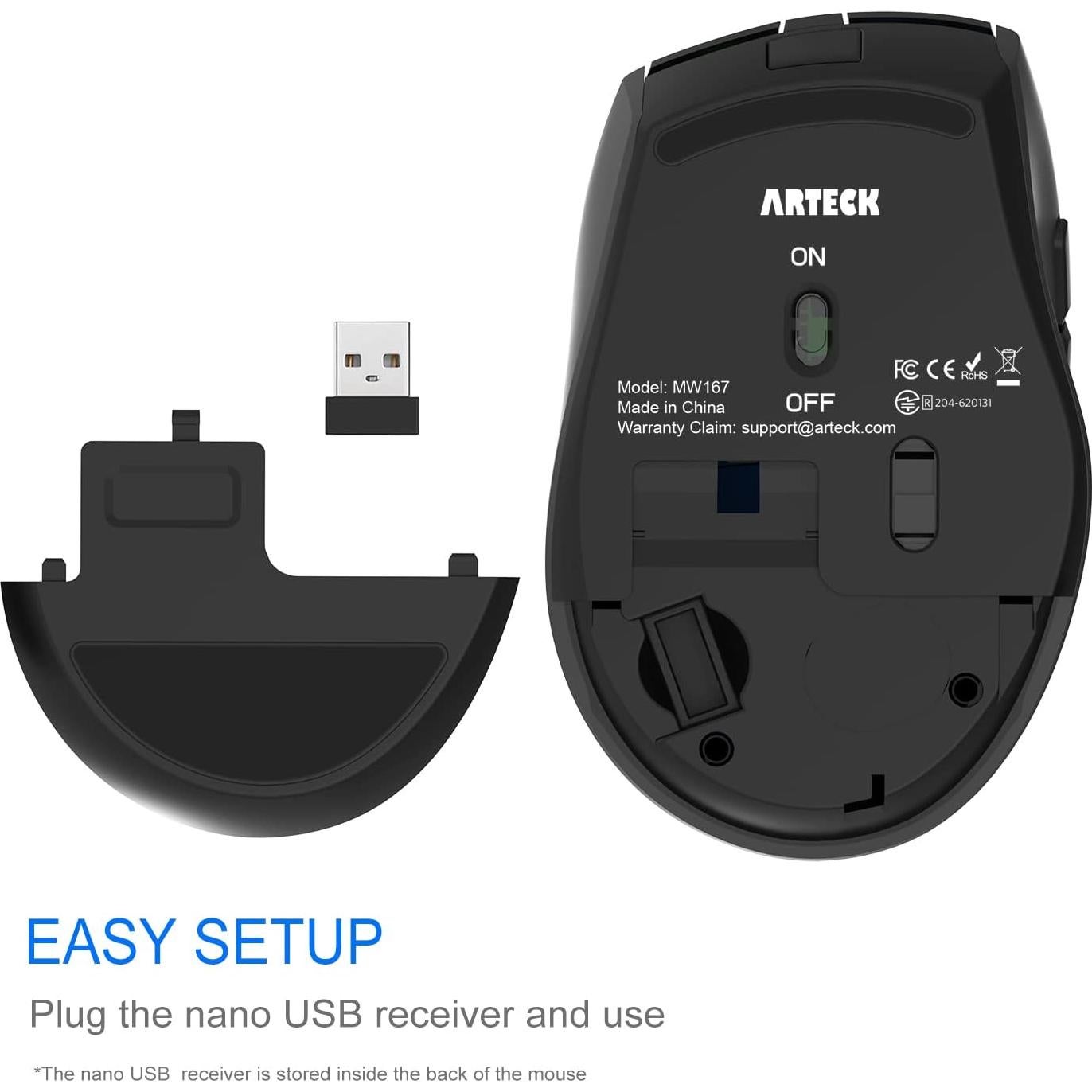 Mouse Inalámbrico Arteck MW167 Ergonómico USB 2.4G Silencioso