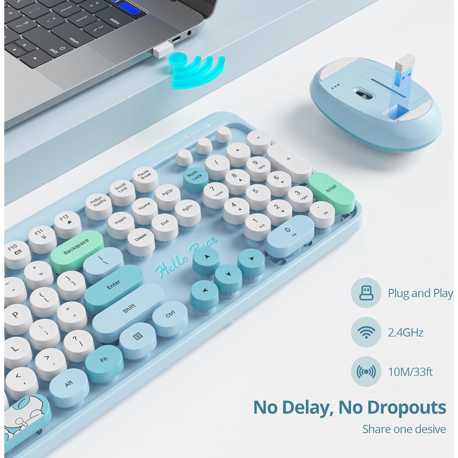 Combo Teclado y Ratón Inalámbrico GTSP Retro Azul 2.4G