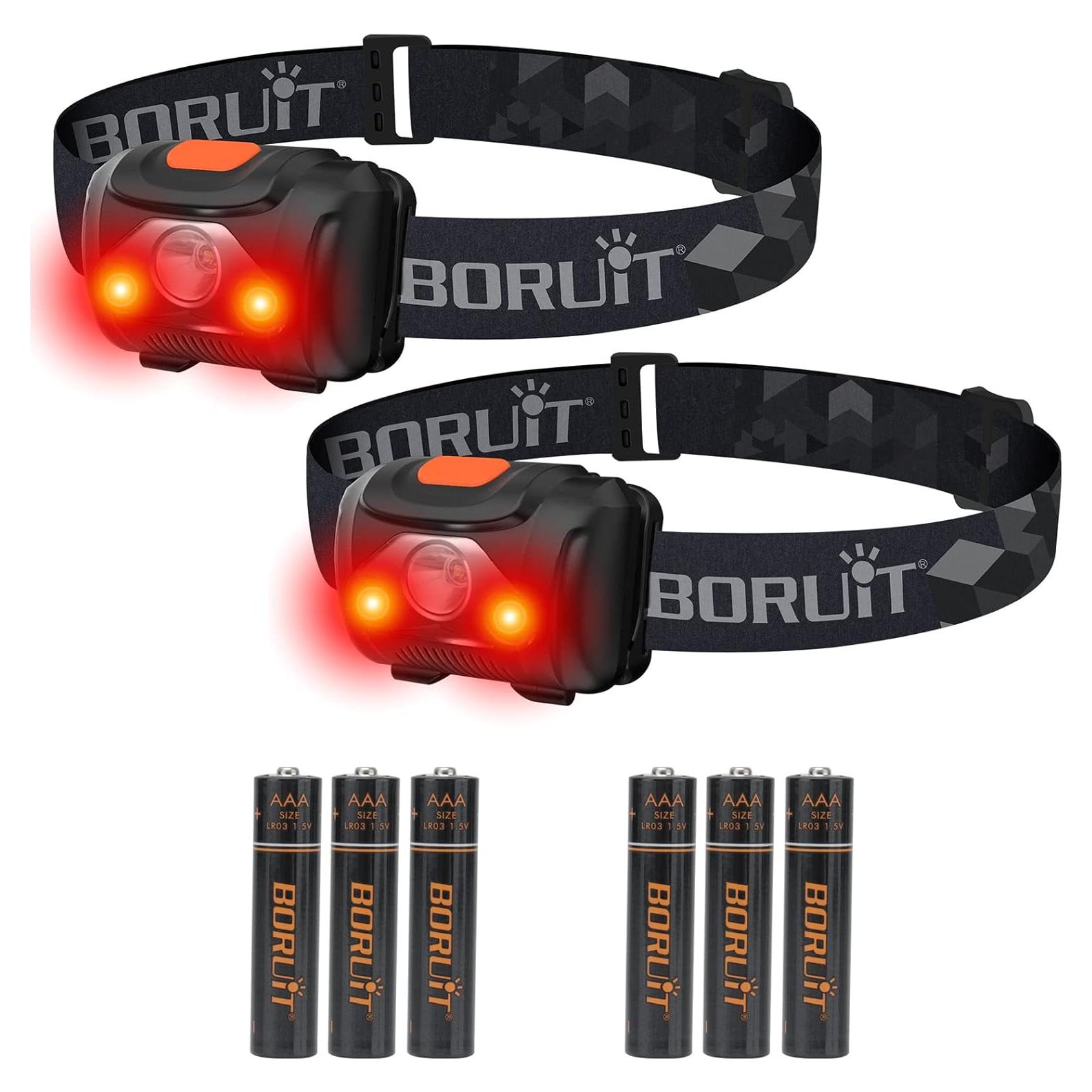 Linterna Frontal LED BORUIT H09 2-Pack Luz Roja Blanca 4 Modos