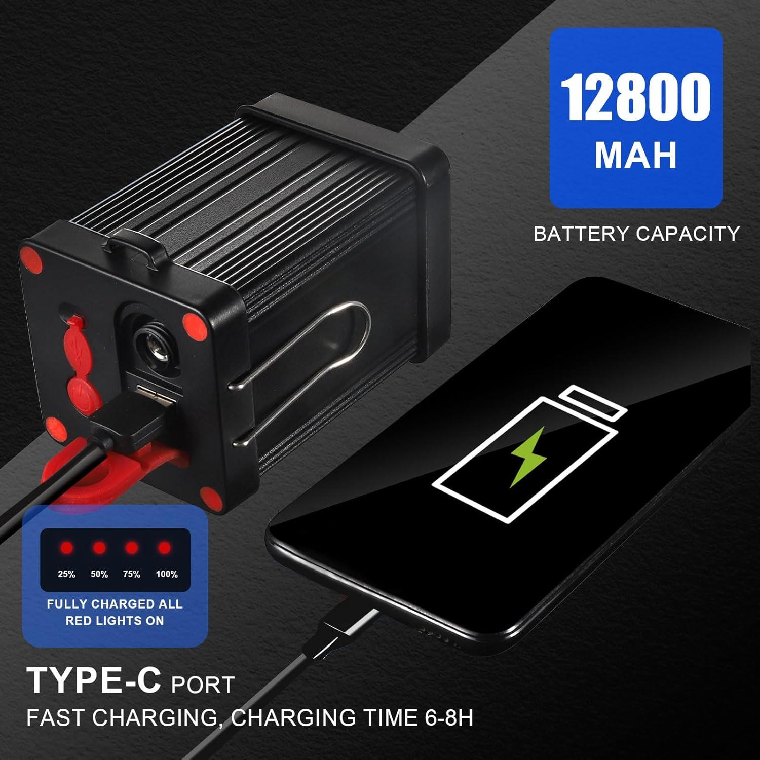 Linterna Frontal LED Recargable ErayLife 12800mAh Impermeable