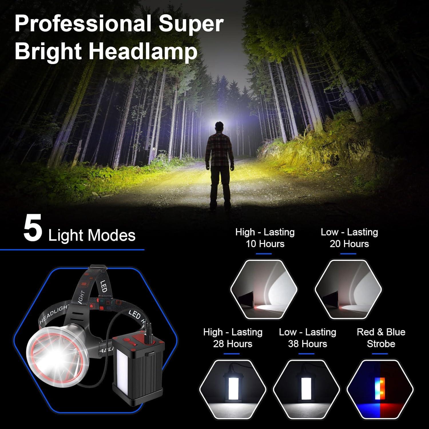 Linterna Frontal LED Recargable ErayLife 12800mAh Impermeable