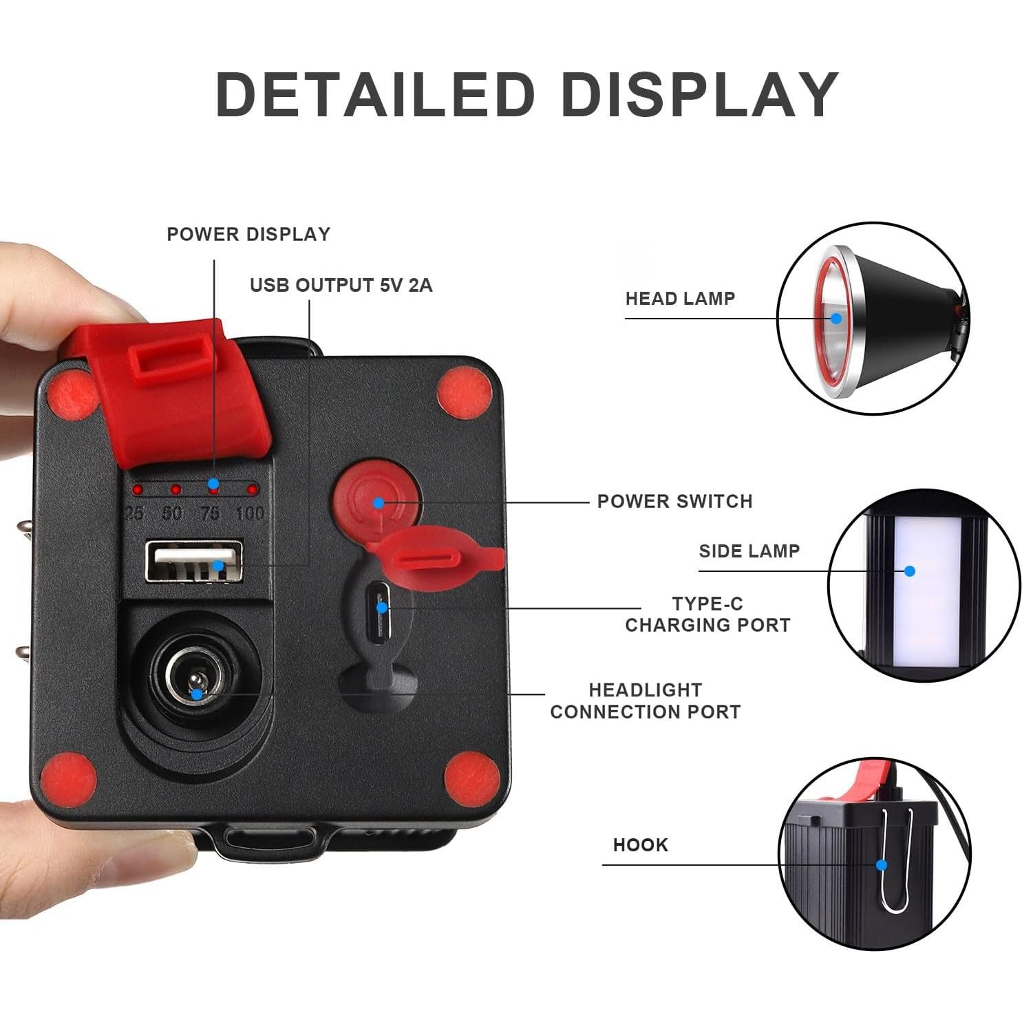 Linterna Frontal LED Recargable ErayLife 12800mAh Impermeable