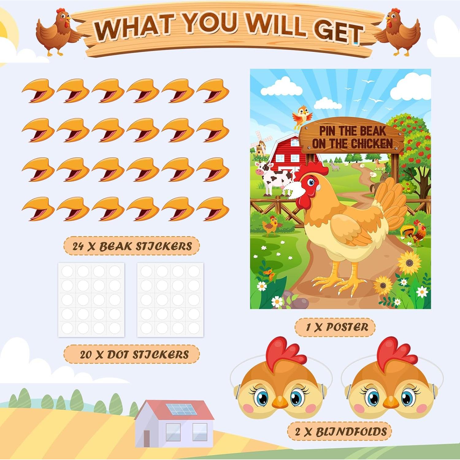 Juego de Fiesta de Granja Faccito - Poner el Pico en el Pollo