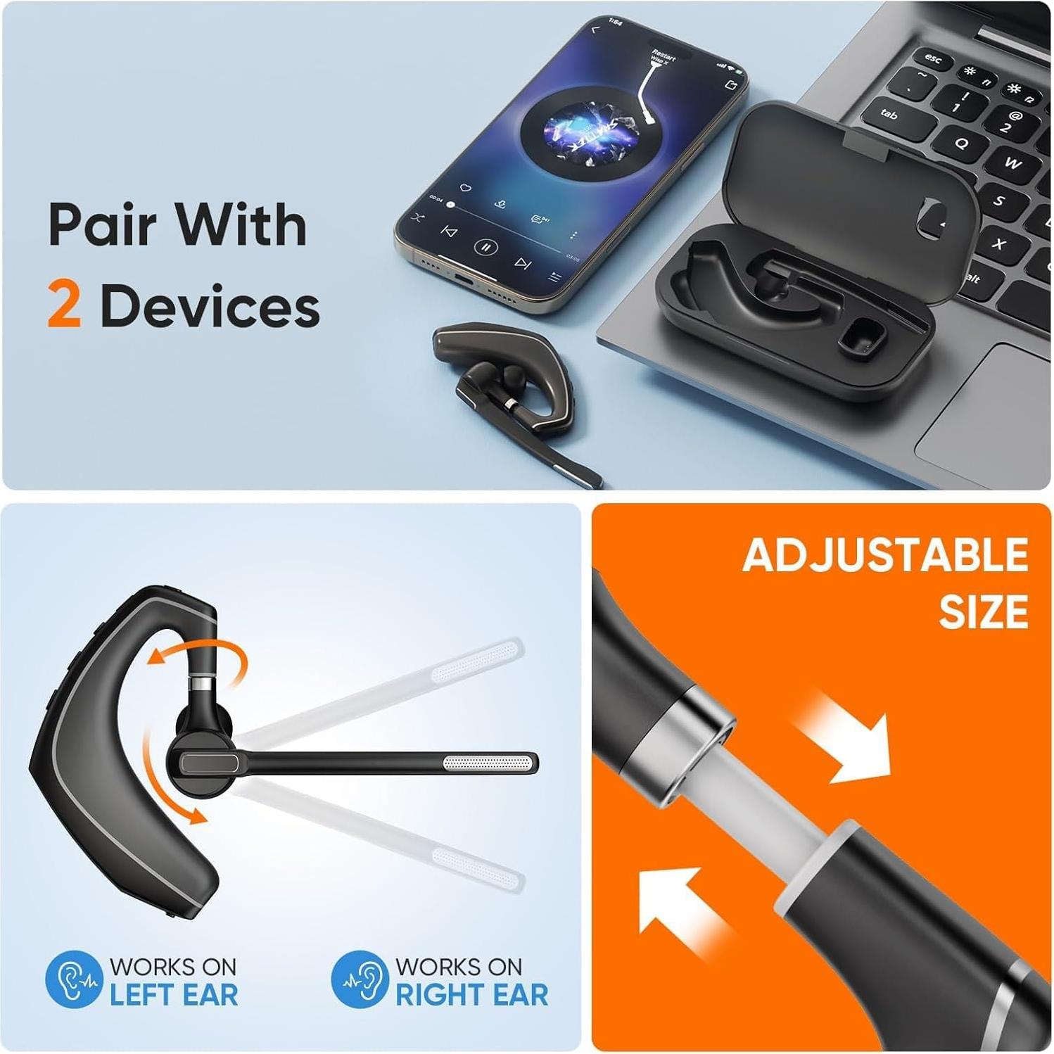 Auricular Bluetooth Inalámbrico Herloreen A6 con Micrófono y Cancelación de Ruido