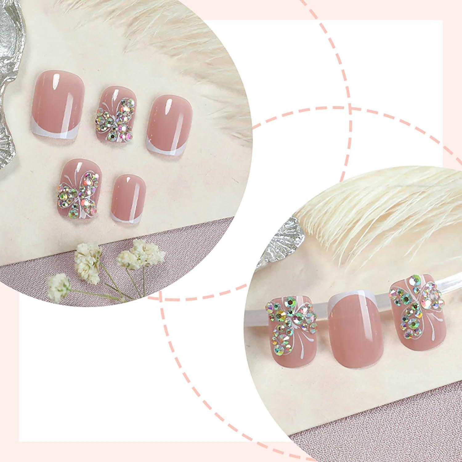 Uñas Postizas Cortas Cuadradas RTKHFZE 24 Pcs Diseño Mariposas