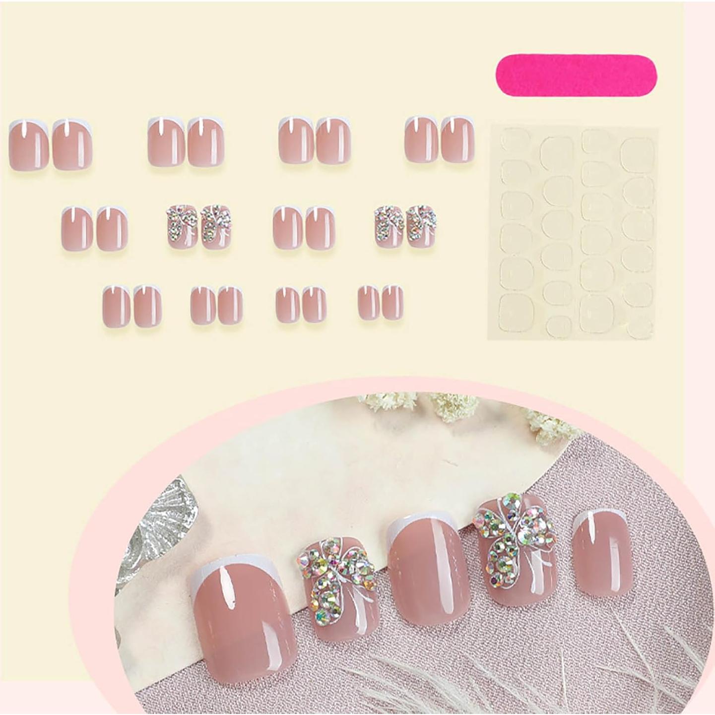 Uñas Postizas Cortas Cuadradas RTKHFZE 24 Pcs Diseño Mariposas