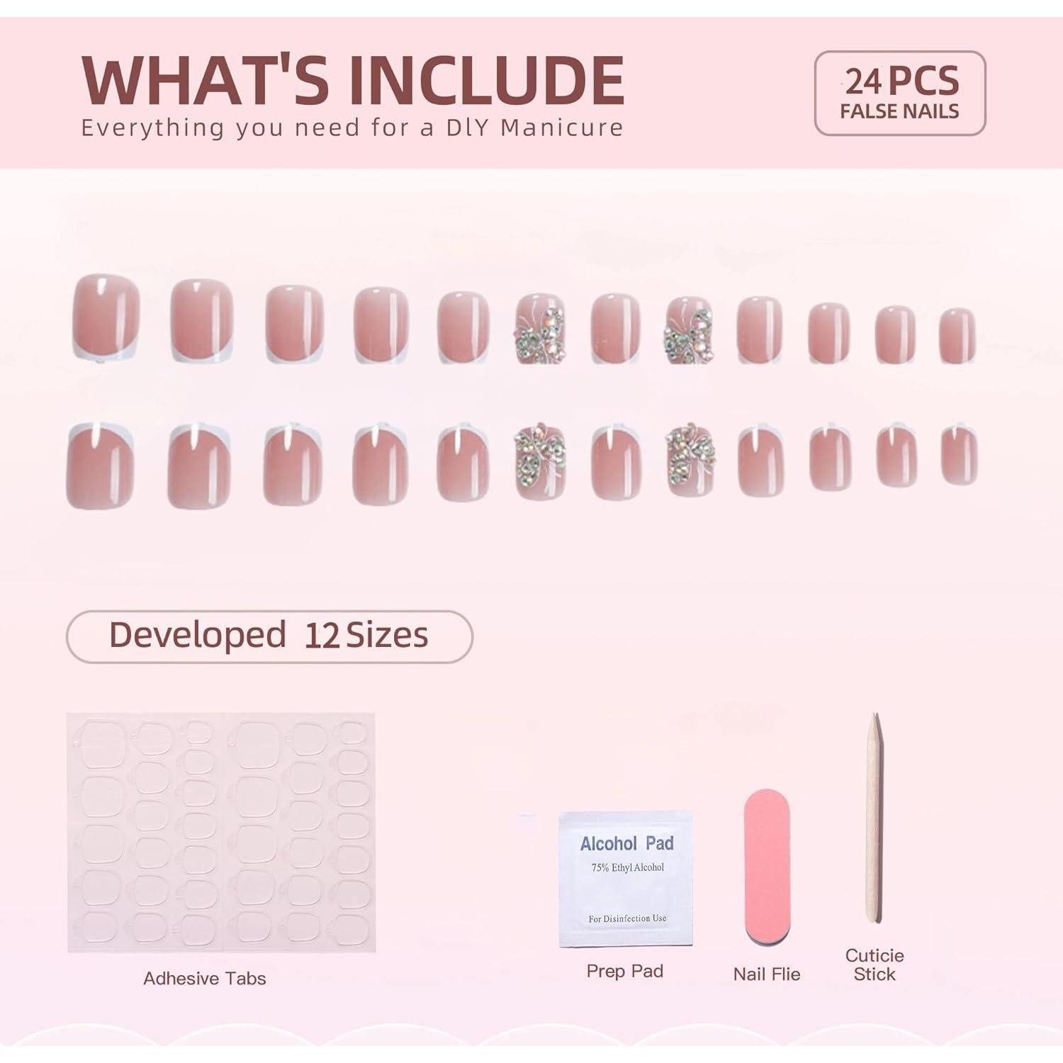 Uñas Postizas Cortas Cuadradas RTKHFZE 24 Pcs Diseño Mariposas