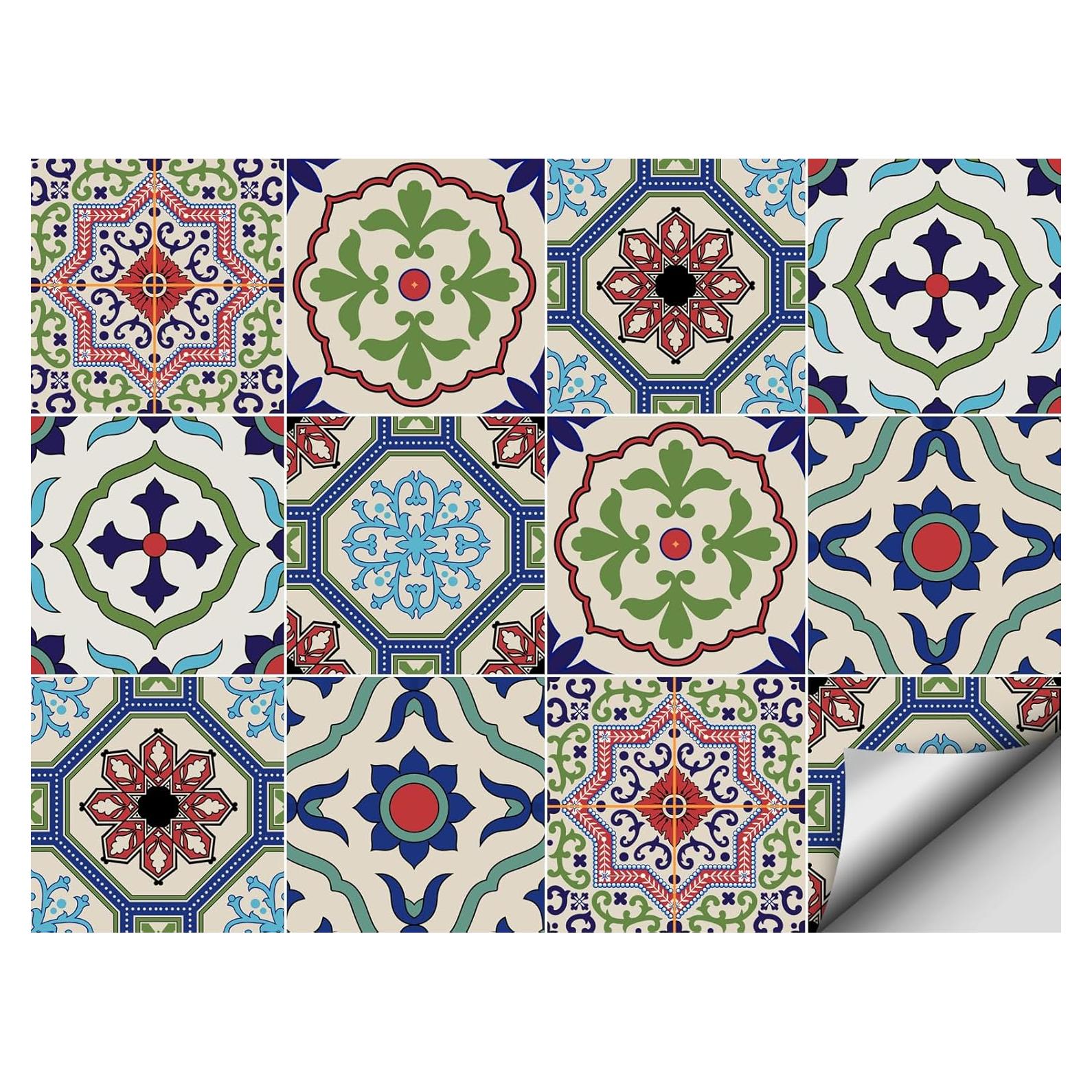 Calcomanías de Azulejos Mexicanos Retro 12 Pcs 10x10cm AWLZJZQA