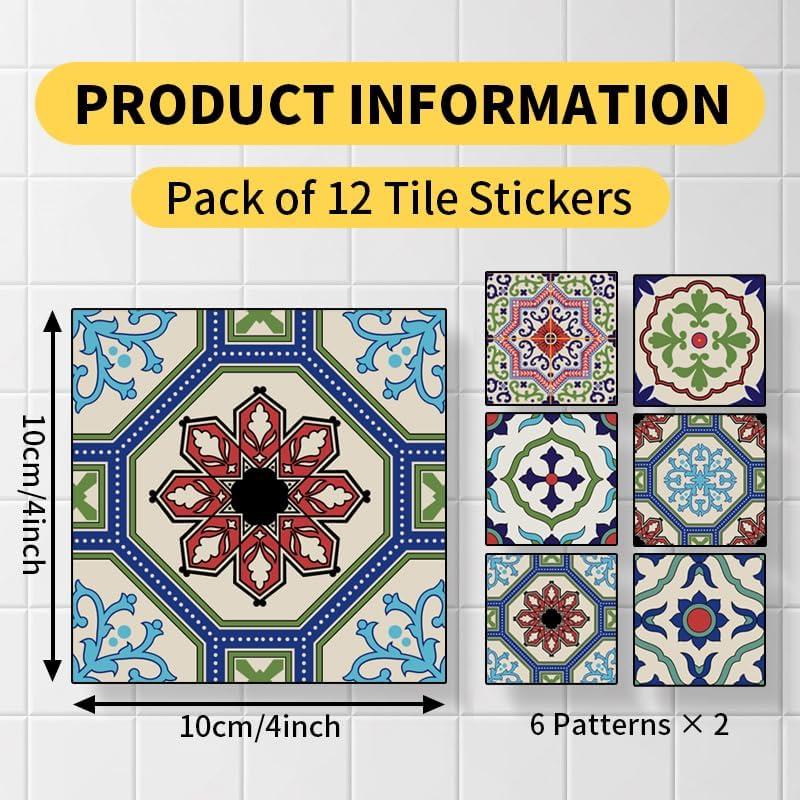 Calcomanías de Azulejos Mexicanos Retro 12 Pcs 10x10cm AWLZJZQA