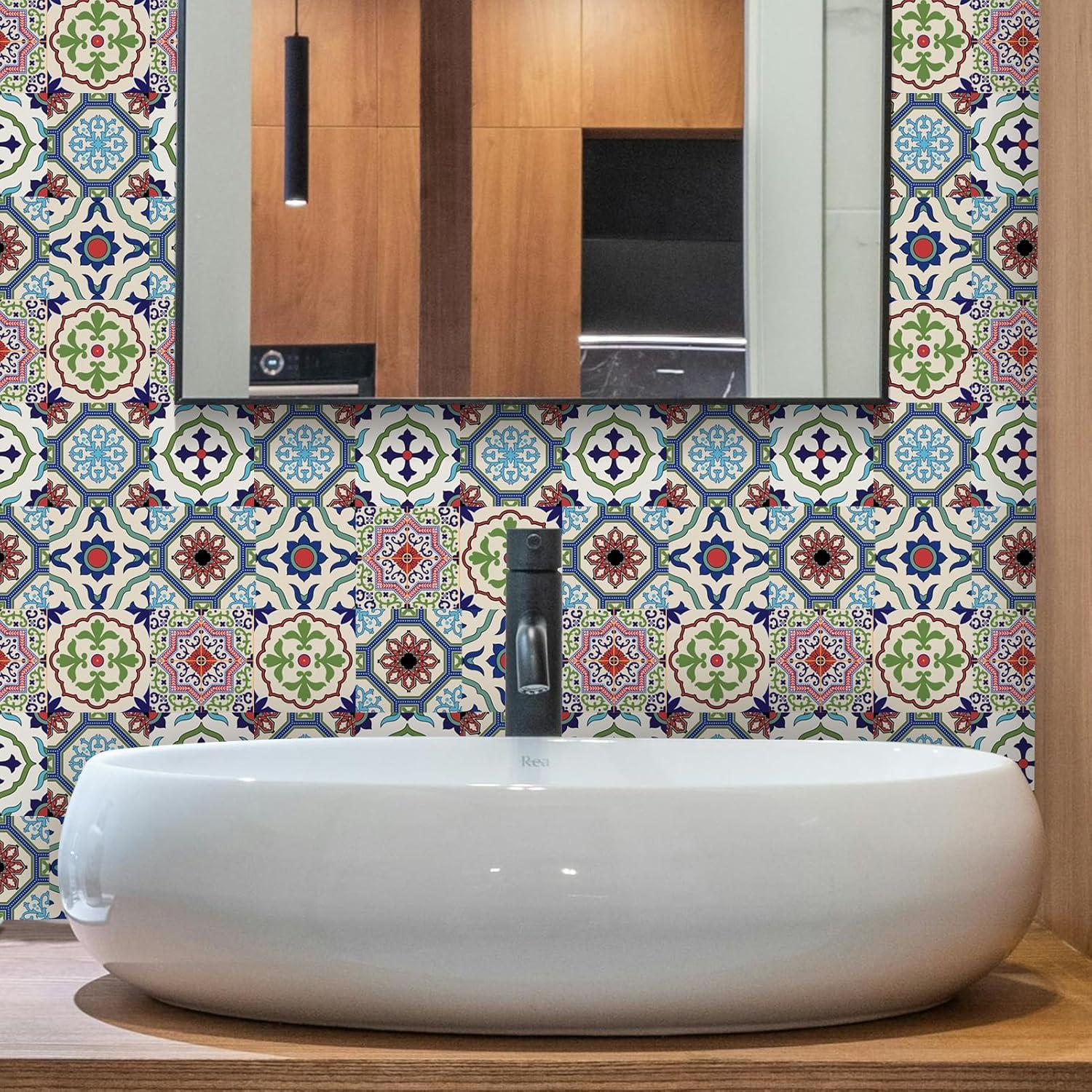 Calcomanías de Azulejos Mexicanos Retro 12 Pcs 10x10cm AWLZJZQA