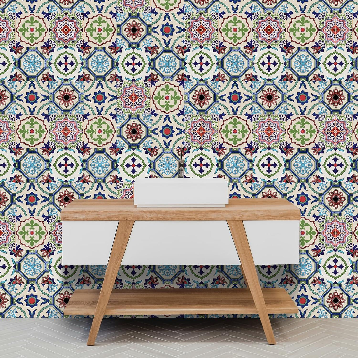 Calcomanías de Azulejos Mexicanos Retro 12 Pcs 10x10cm AWLZJZQA