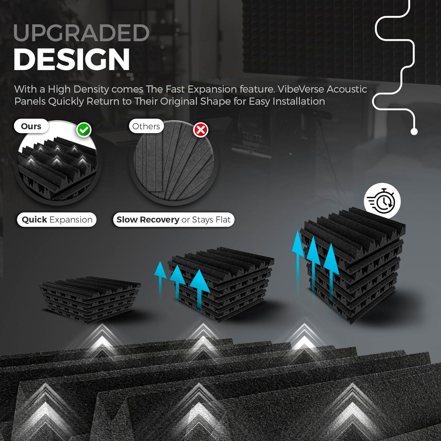 Paneles Acústicos VibeVerse 24 Piezas 30.48x30.48cm Negro