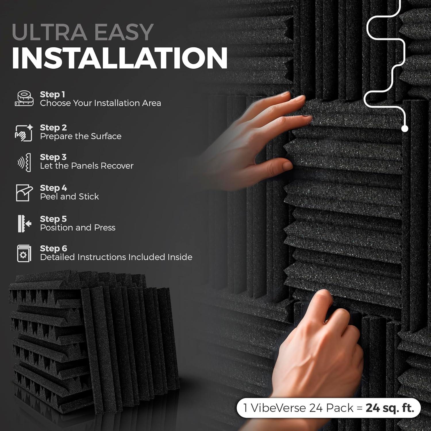 Paneles Acústicos VibeVerse 24 Piezas 30.48x30.48cm Negro