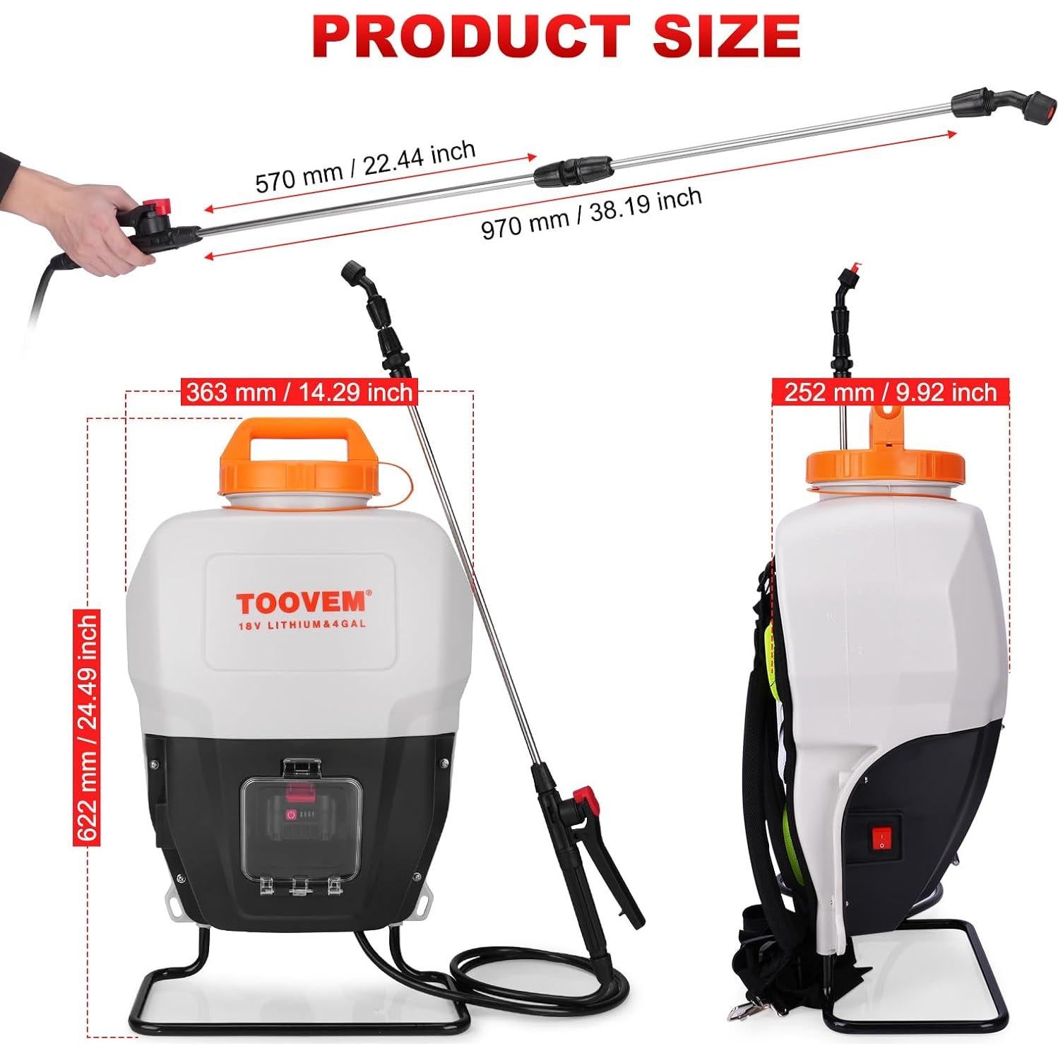 Pulverizador de Mochila Eléctrico TOOVEM 4 Galones 18V