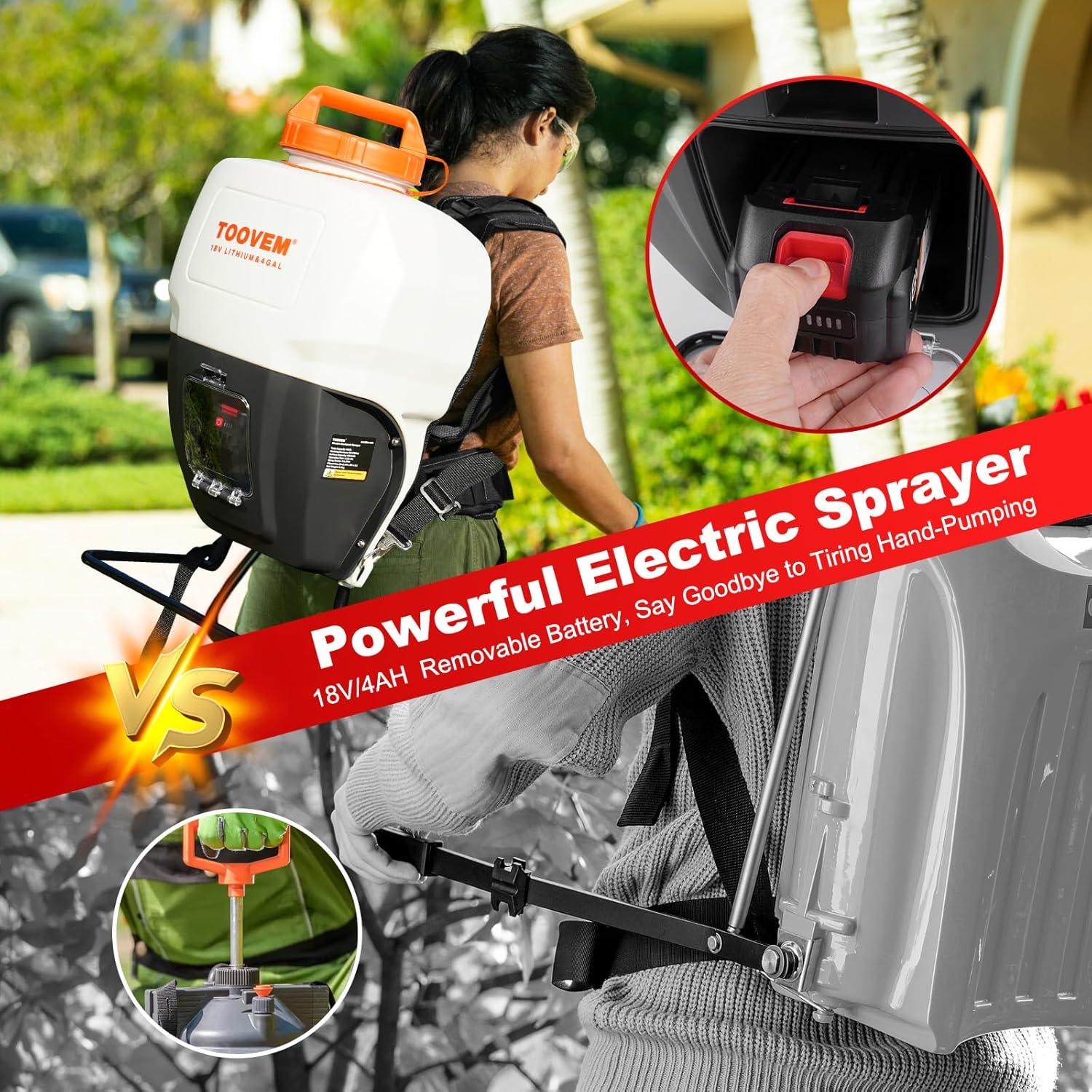 Pulverizador de Mochila Eléctrico TOOVEM 4 Galones 18V