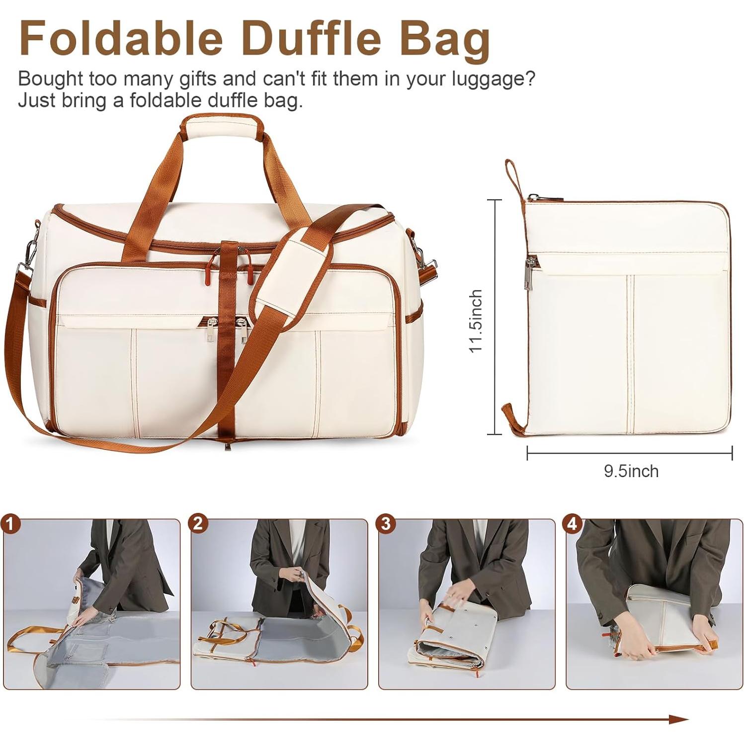 Bolsa de Ropa Plegable ACESAK 2 en 1 con Aseo y Zapatos Beige