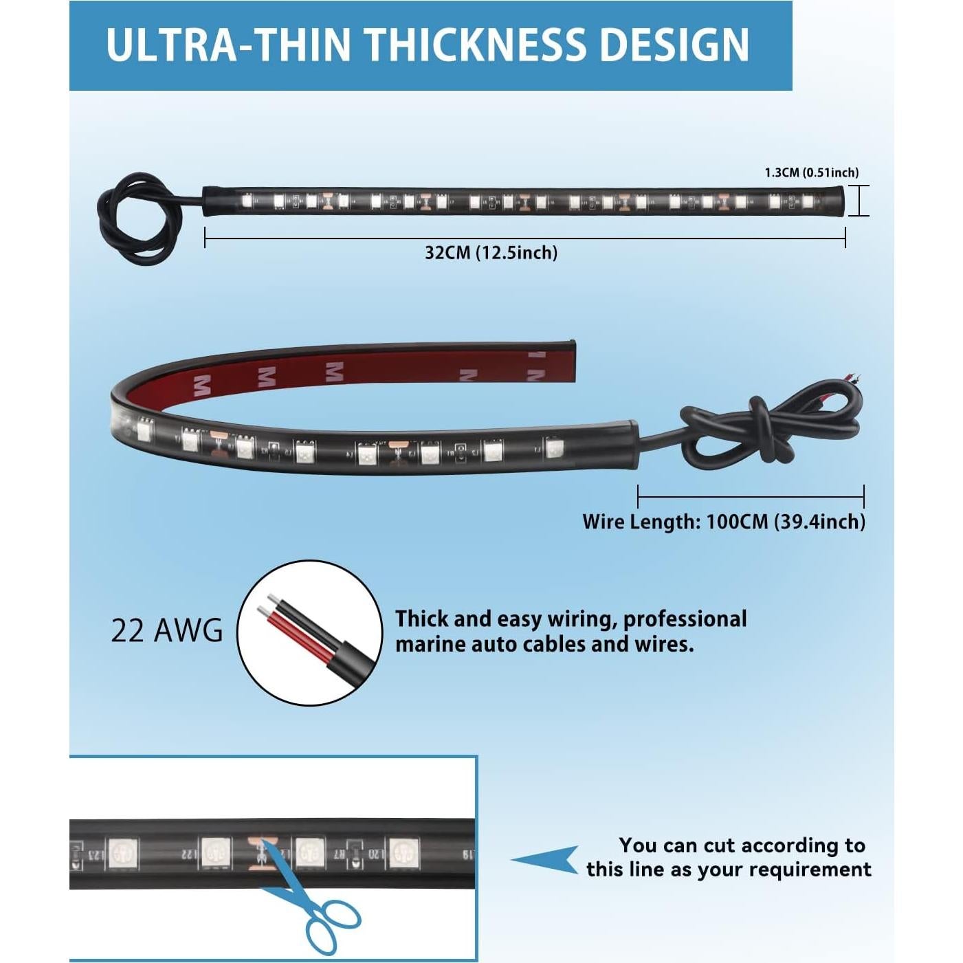 Tira de Luz LED Ámbar Keiurot 32.3cm 12V Impermeable - Paquete de 4