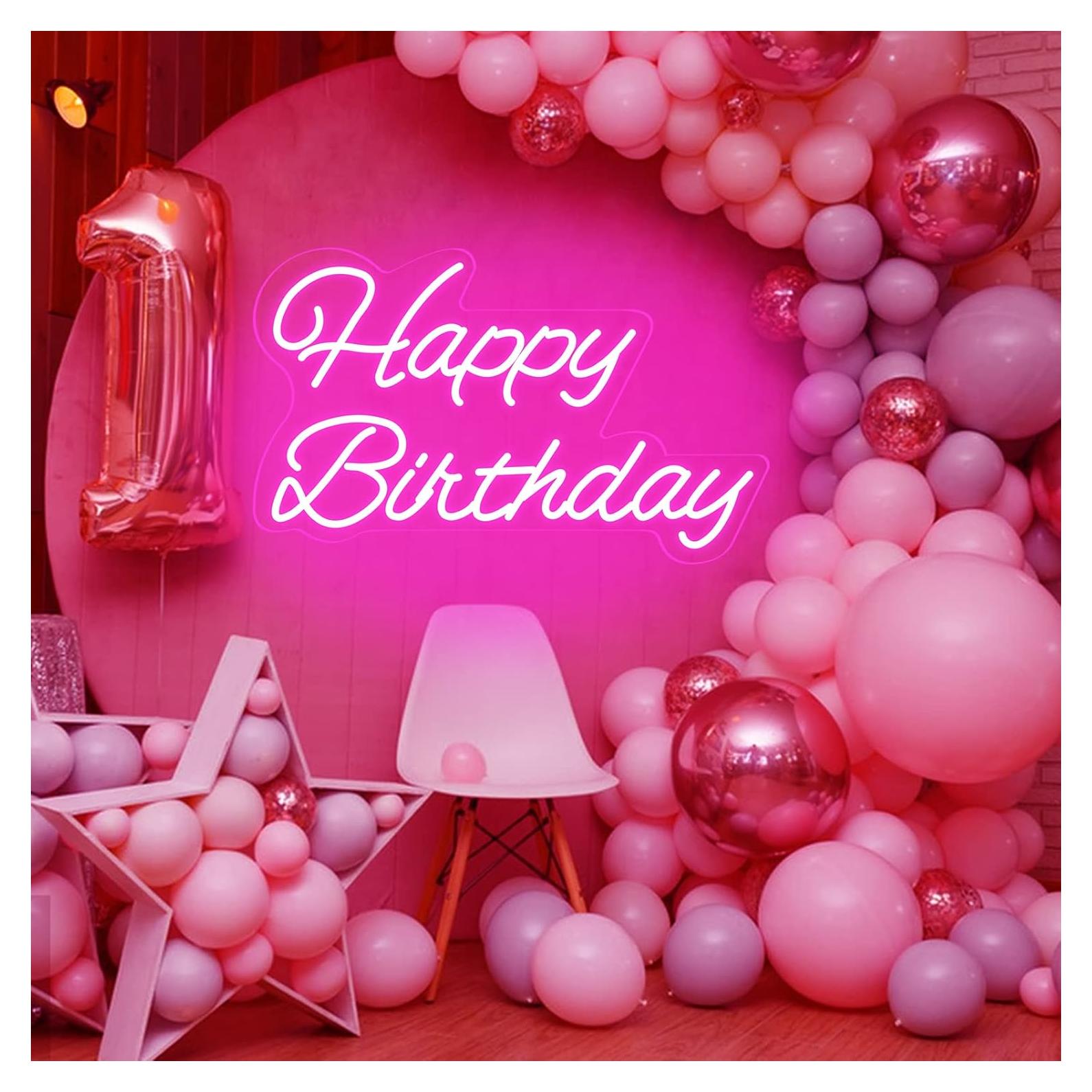 Letrero de Neón Feliz Cumpleaños Neonawall 40.6x22.9cm Rosa