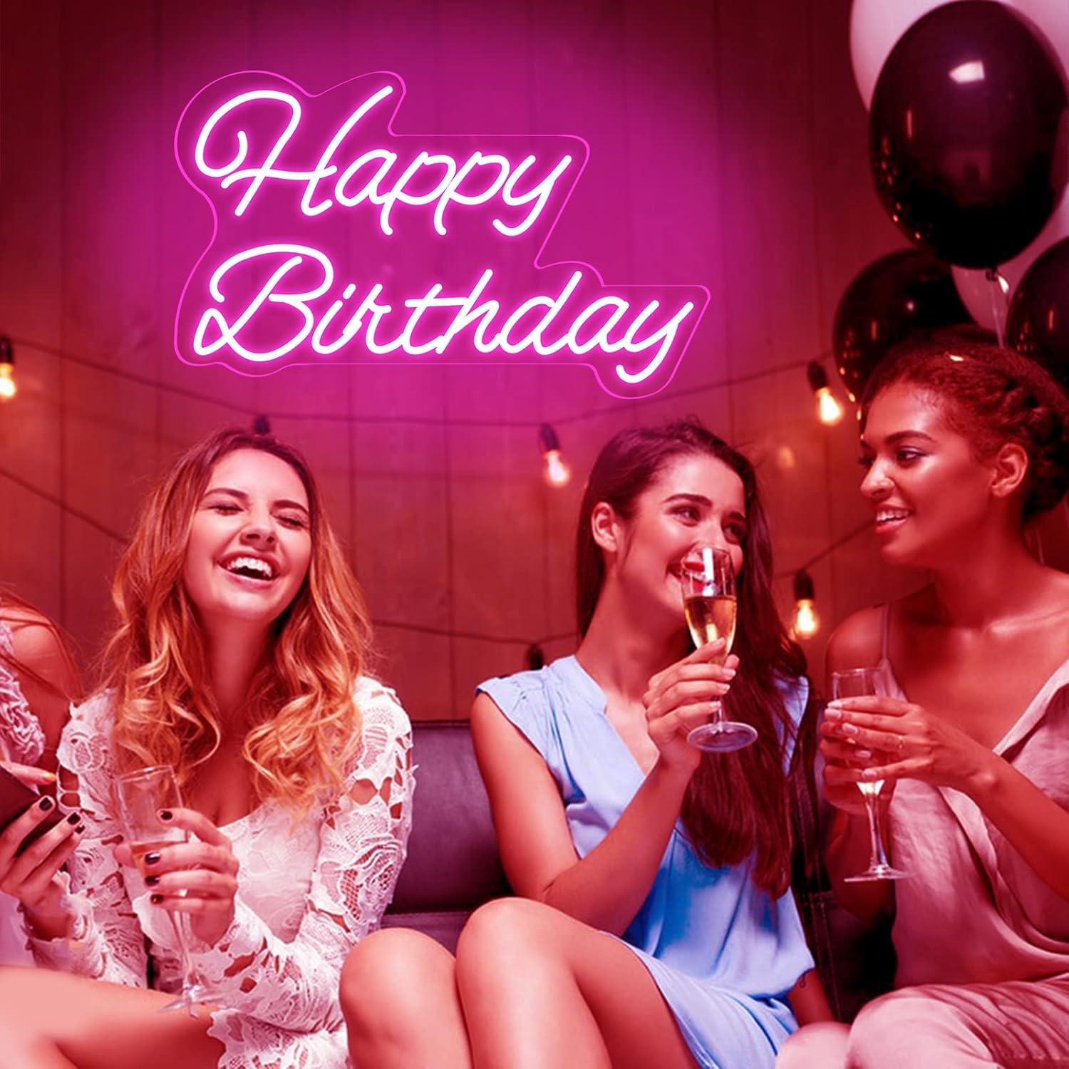 Letrero de Neón Feliz Cumpleaños Neonawall 40.6x22.9cm Rosa