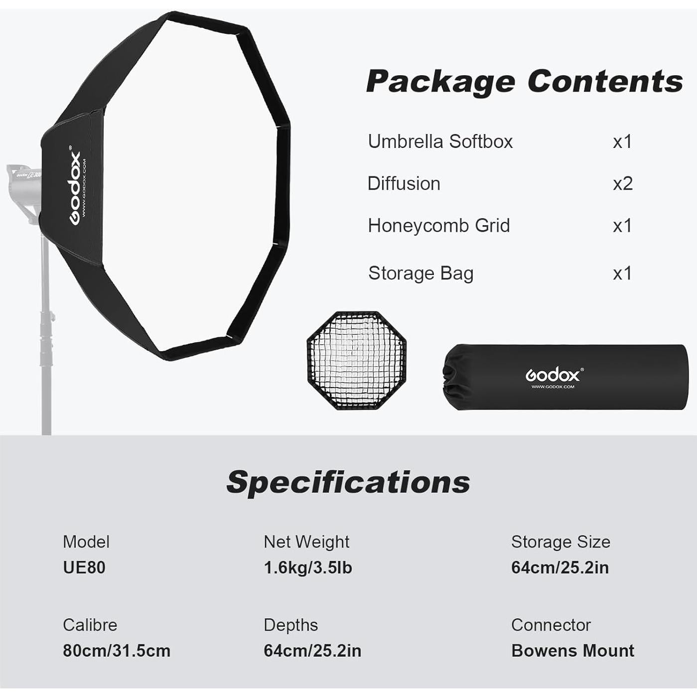 Godox SB-UE Softbox Octagonal 80cm con Rejilla Panal