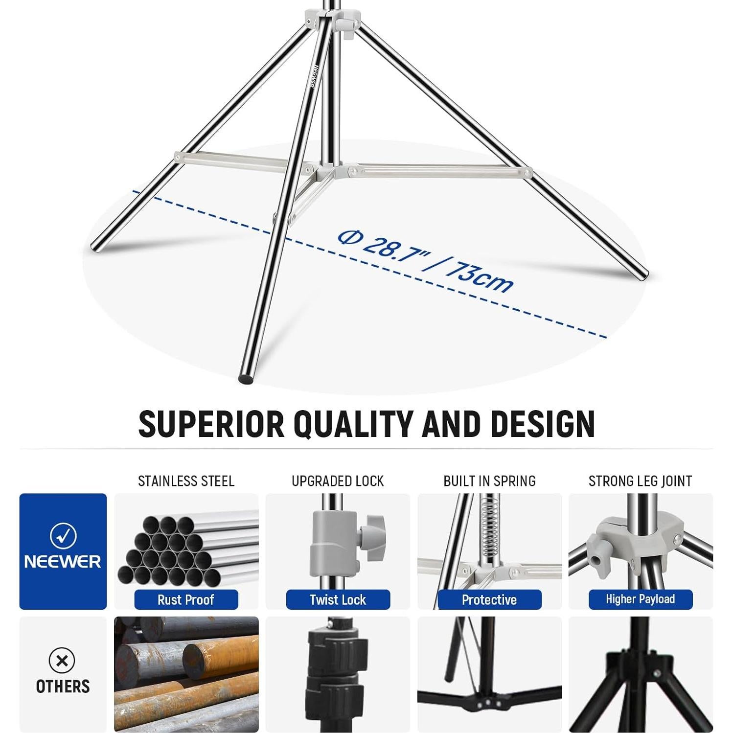 Soporte de Luz Plegable NEEWER ST-190SS 190cm Acero Inoxidable