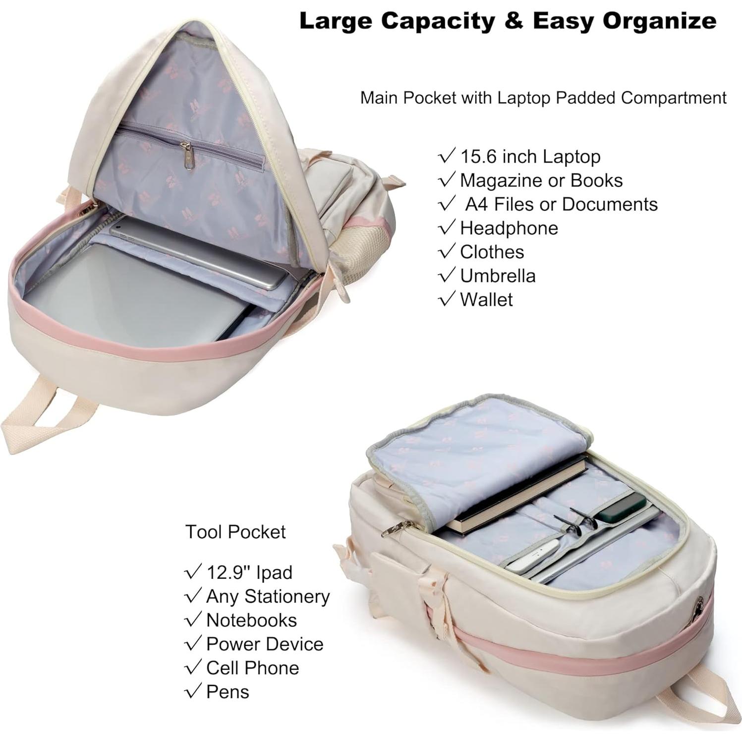 Set de Mochilas Escolares 3 en 1 Beige - Niñas Adolescentes