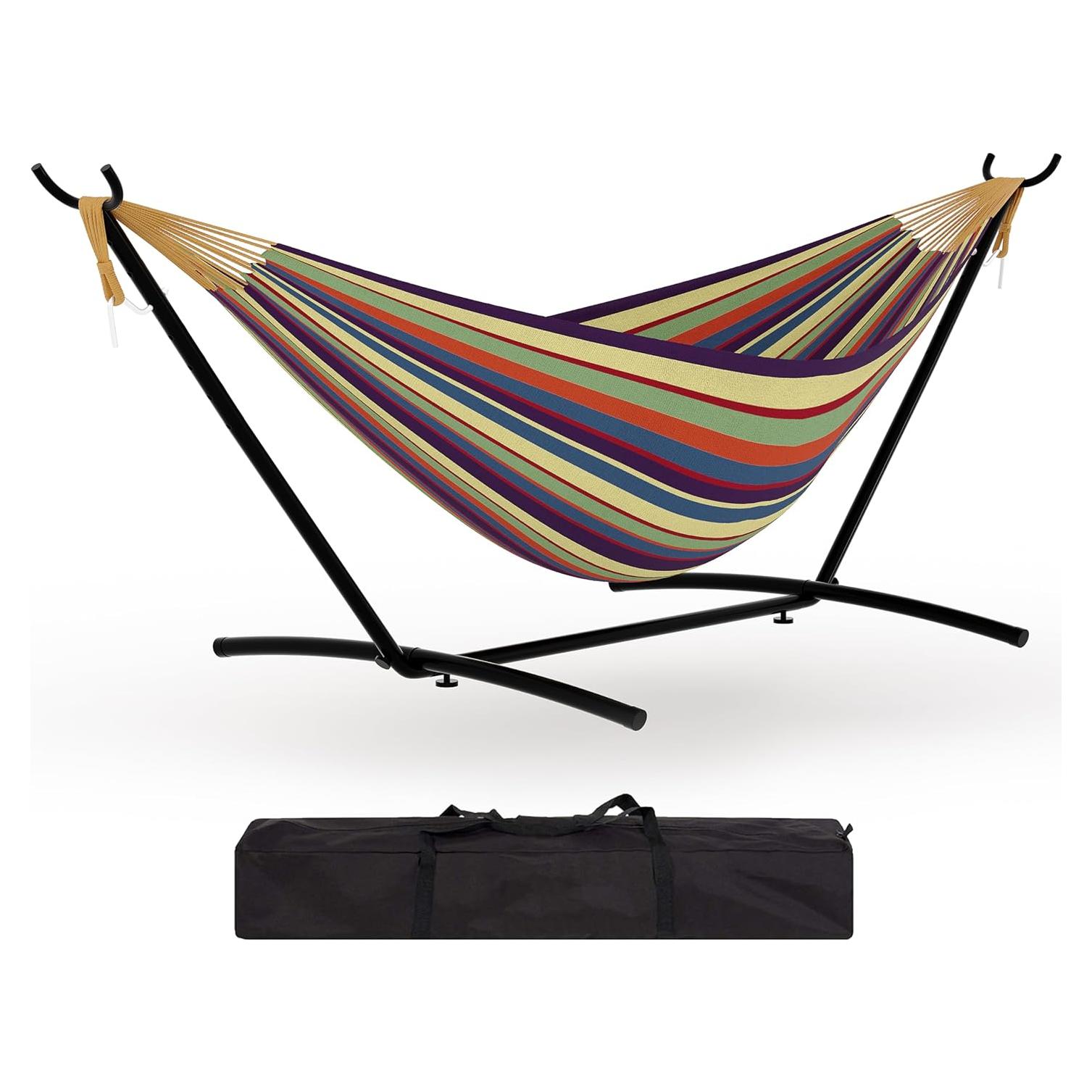 Hamaca Doble GarveeLife con Estructura de Acero 204 kg - Raya Arcoíris