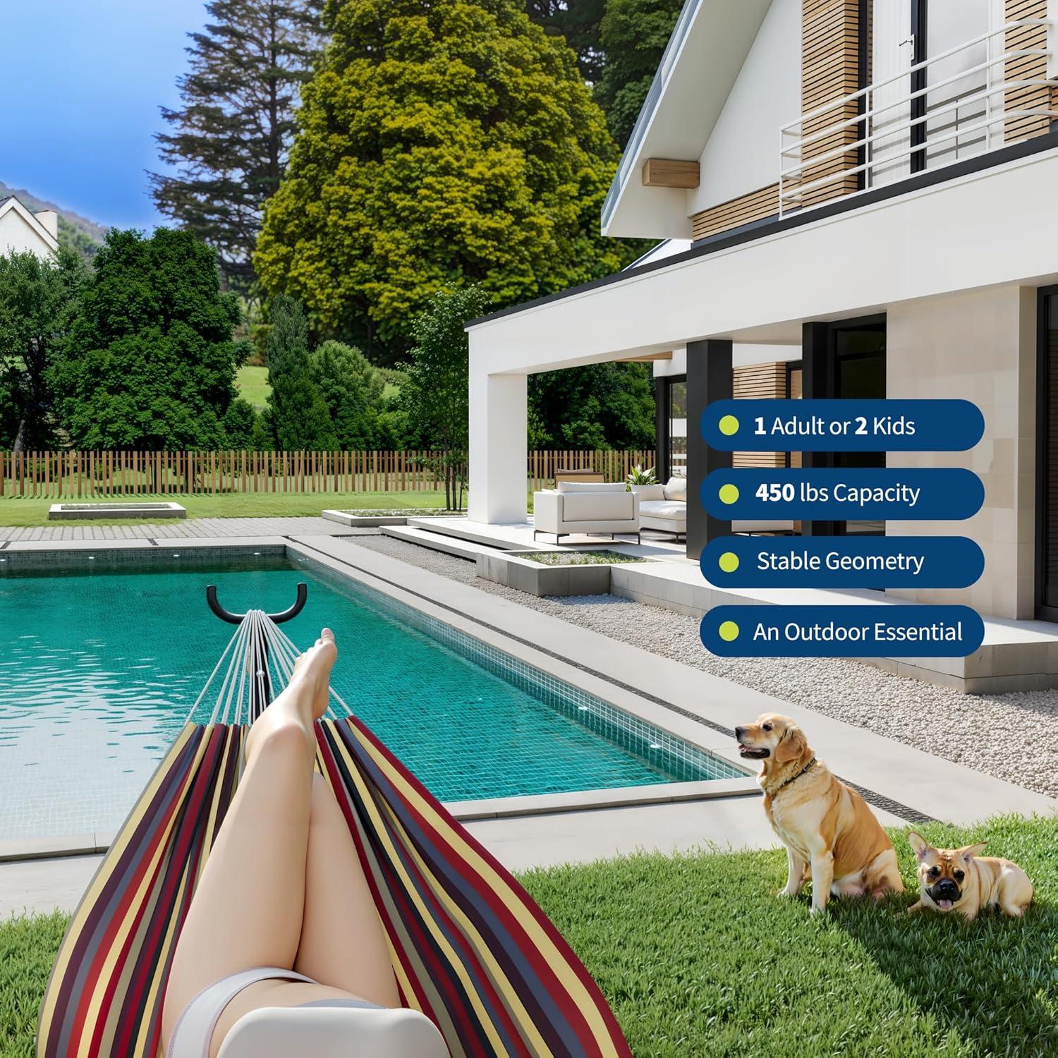 Hamaca Doble GarveeLife con Estructura de Acero 204 kg - Raya Arcoíris