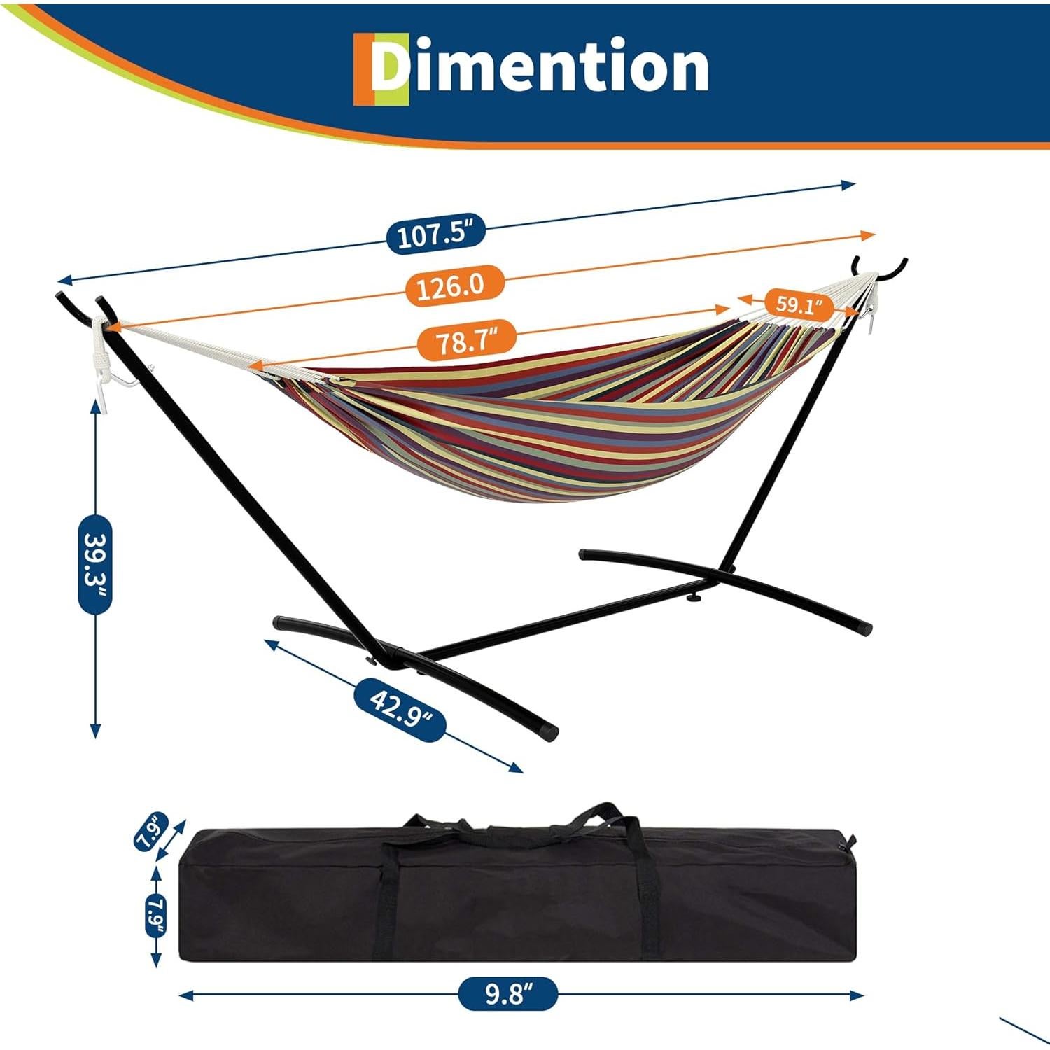 Hamaca Doble GarveeLife con Estructura de Acero 204 kg - Raya Arcoíris