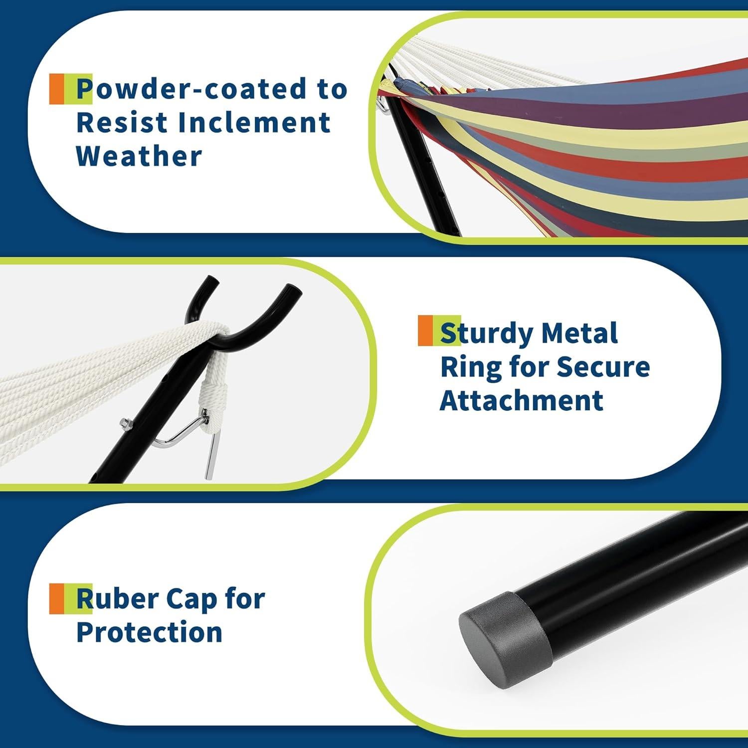 Hamaca Doble GarveeLife con Estructura de Acero 204 kg - Raya Arcoíris