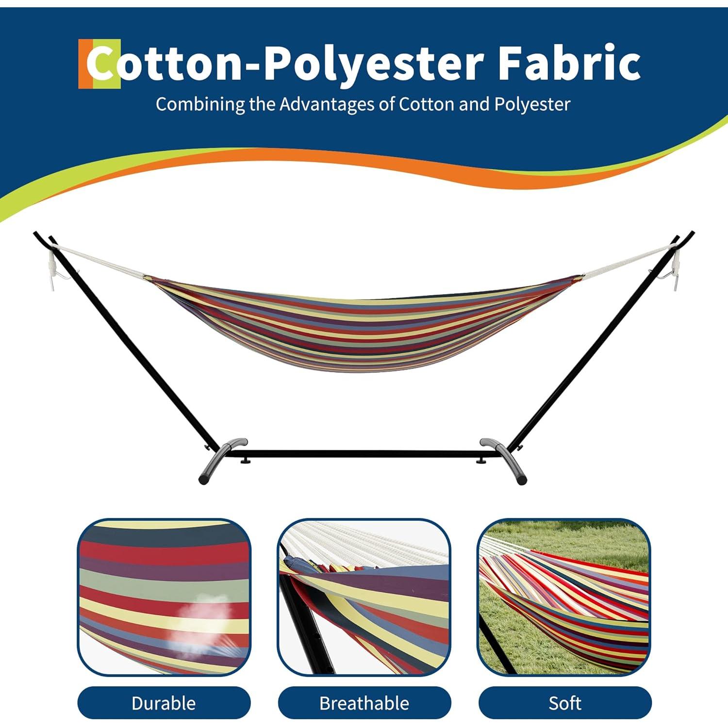 Hamaca Doble GarveeLife con Estructura de Acero 204 kg - Raya Arcoíris