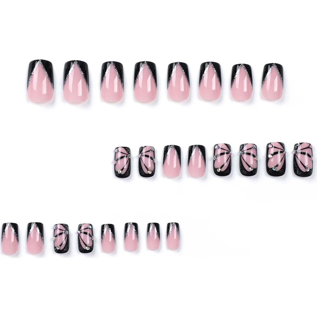 Uñas Postizas KASOICRA Mariposa Cuadradas 24Pcs con Brillo