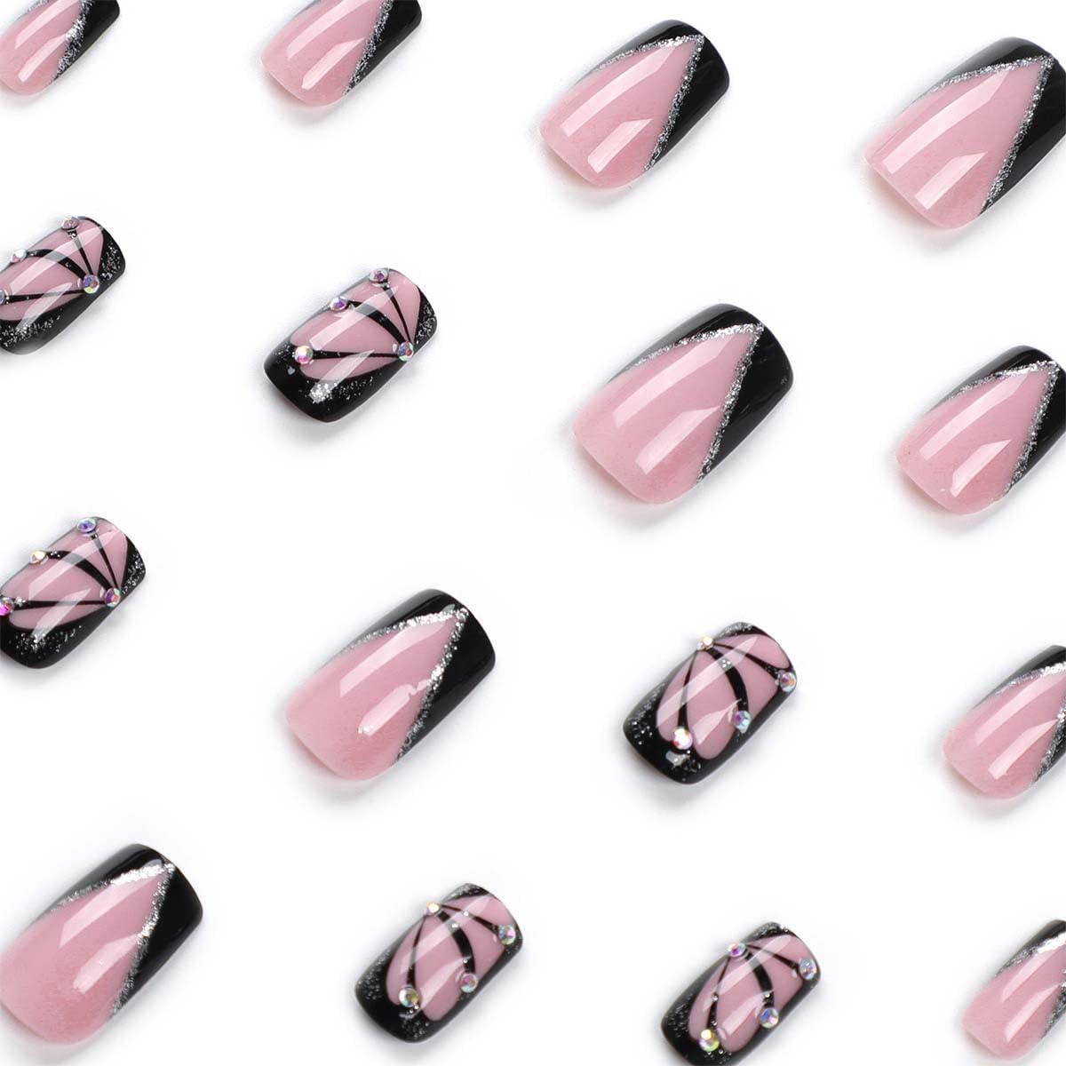 Uñas Postizas KASOICRA Mariposa Cuadradas 24Pcs con Brillo