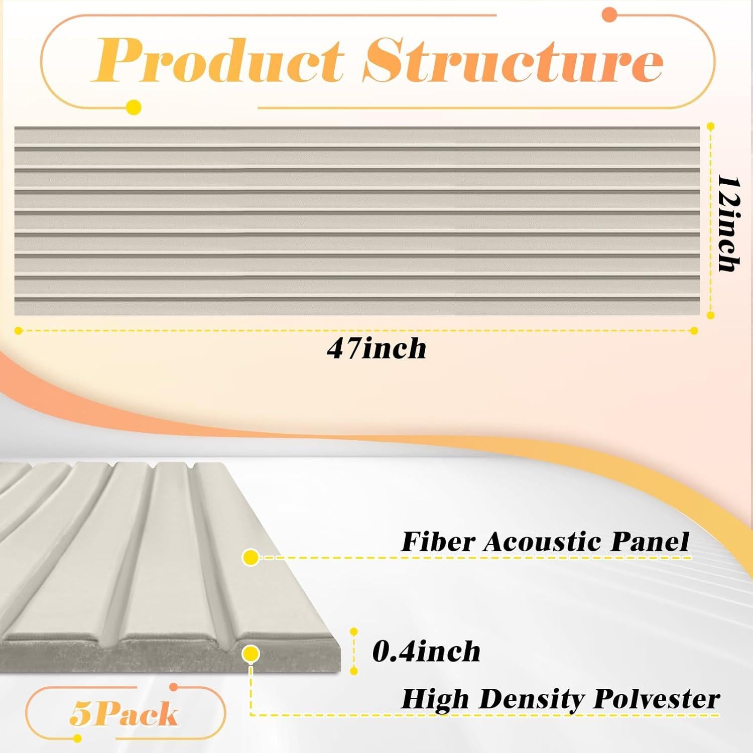 Paquete de 5 Paneles Acústicos Autoadhesivos Camel 47x12cm