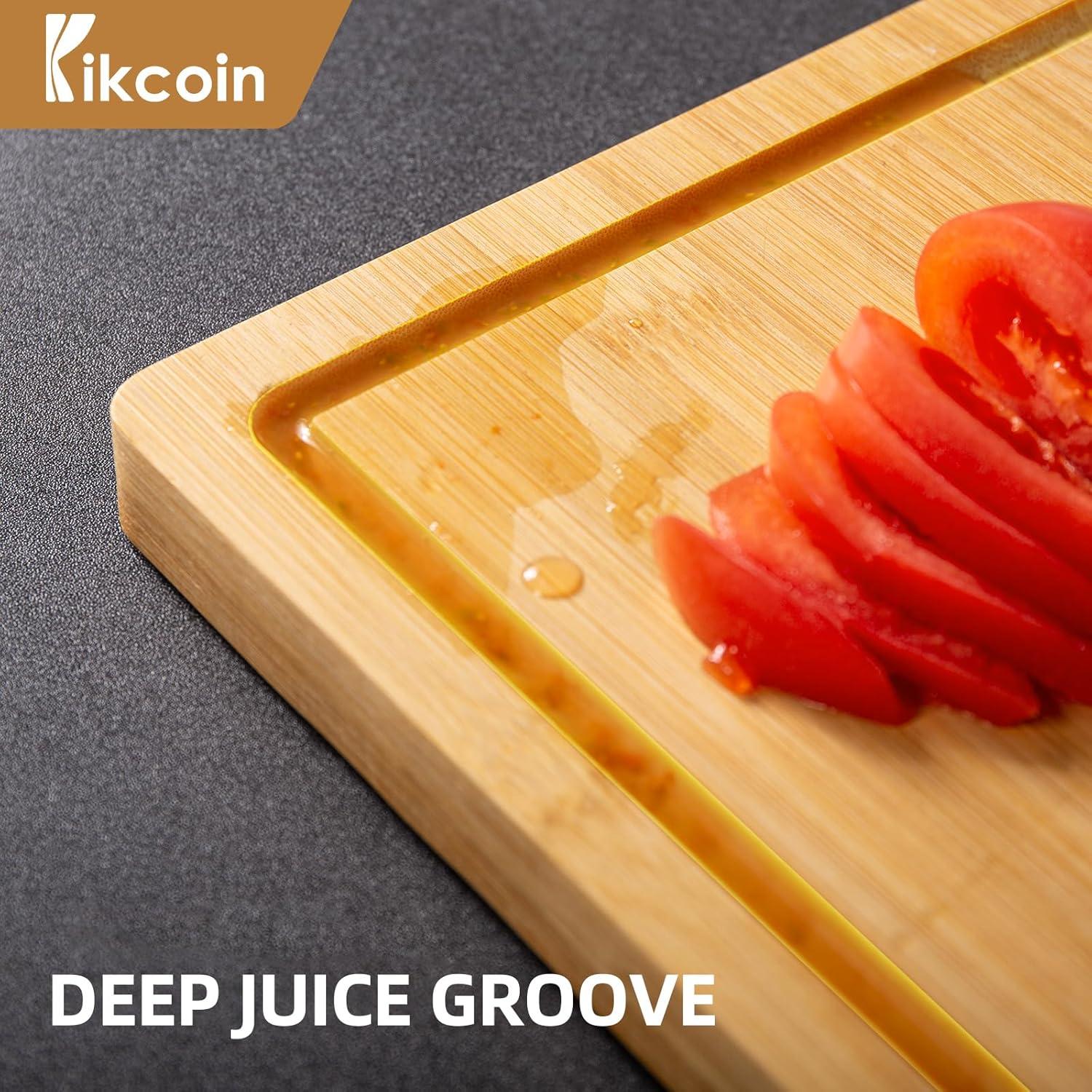 Juego de 3 Tablas de Cortar de Bambú Kikcoin con Compartimentos