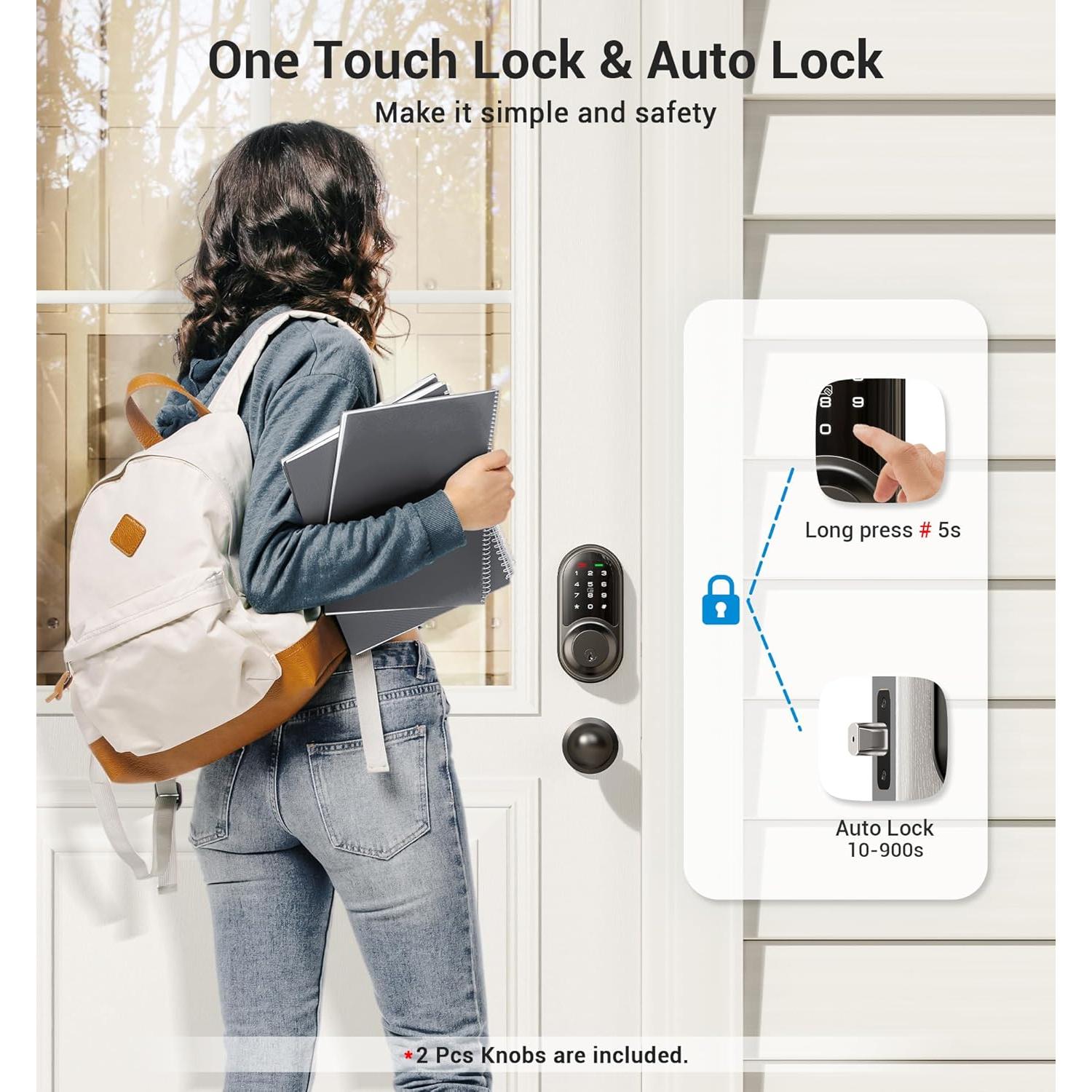 Cerradura Inteligente Veise RZ06C con Teclado y Manijas, Negro Mate