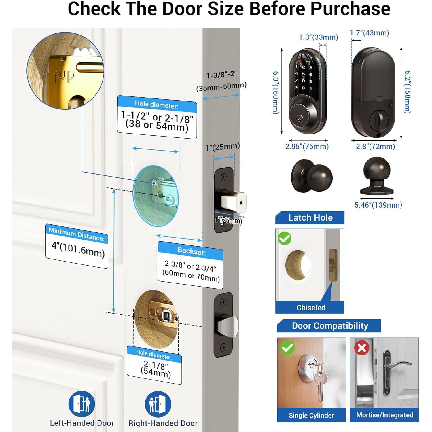 Cerradura Inteligente Veise RZ06C con Teclado y Manijas, Negro Mate