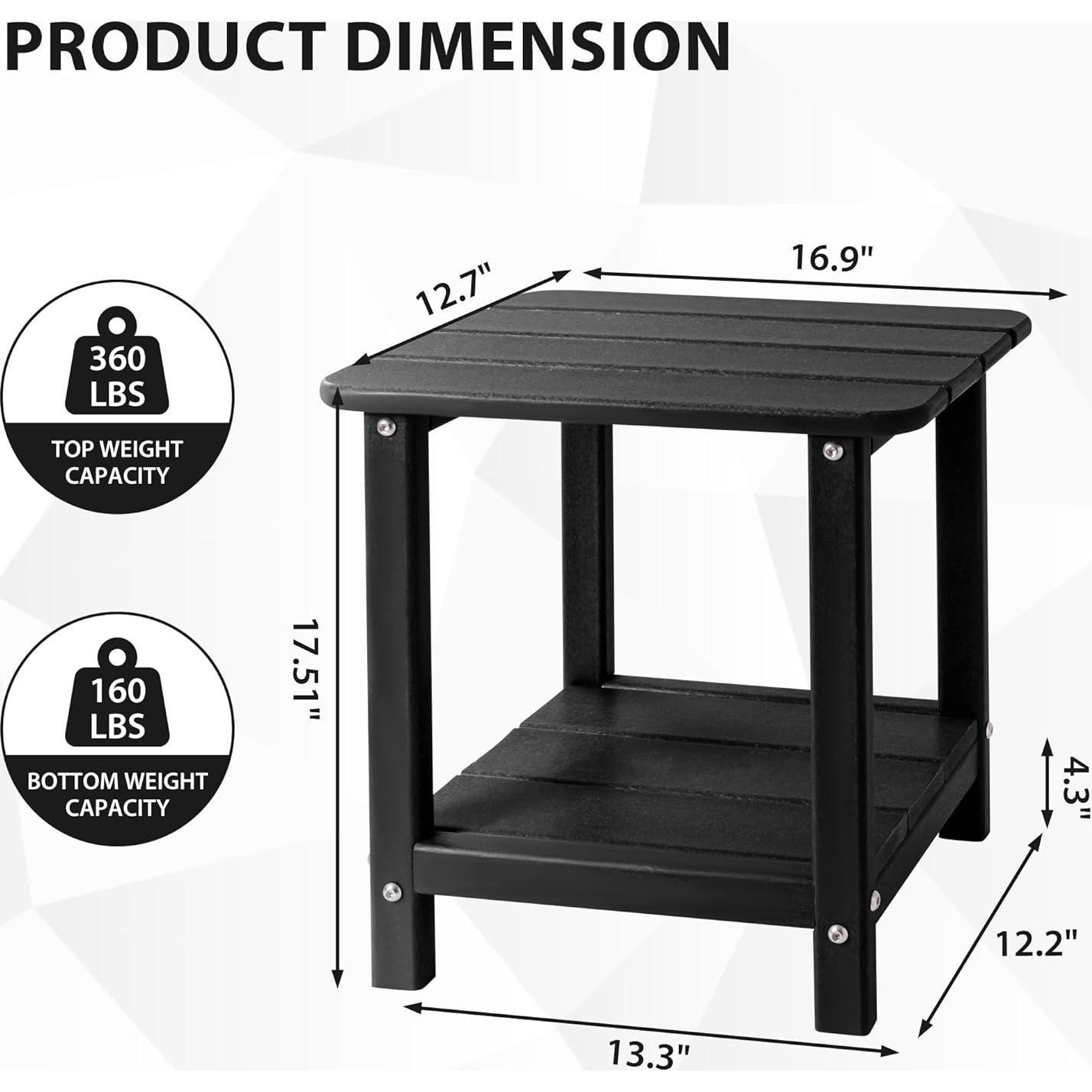Mesa Lateral Adirondack Sundale para Exterior Negra 2 Niveles