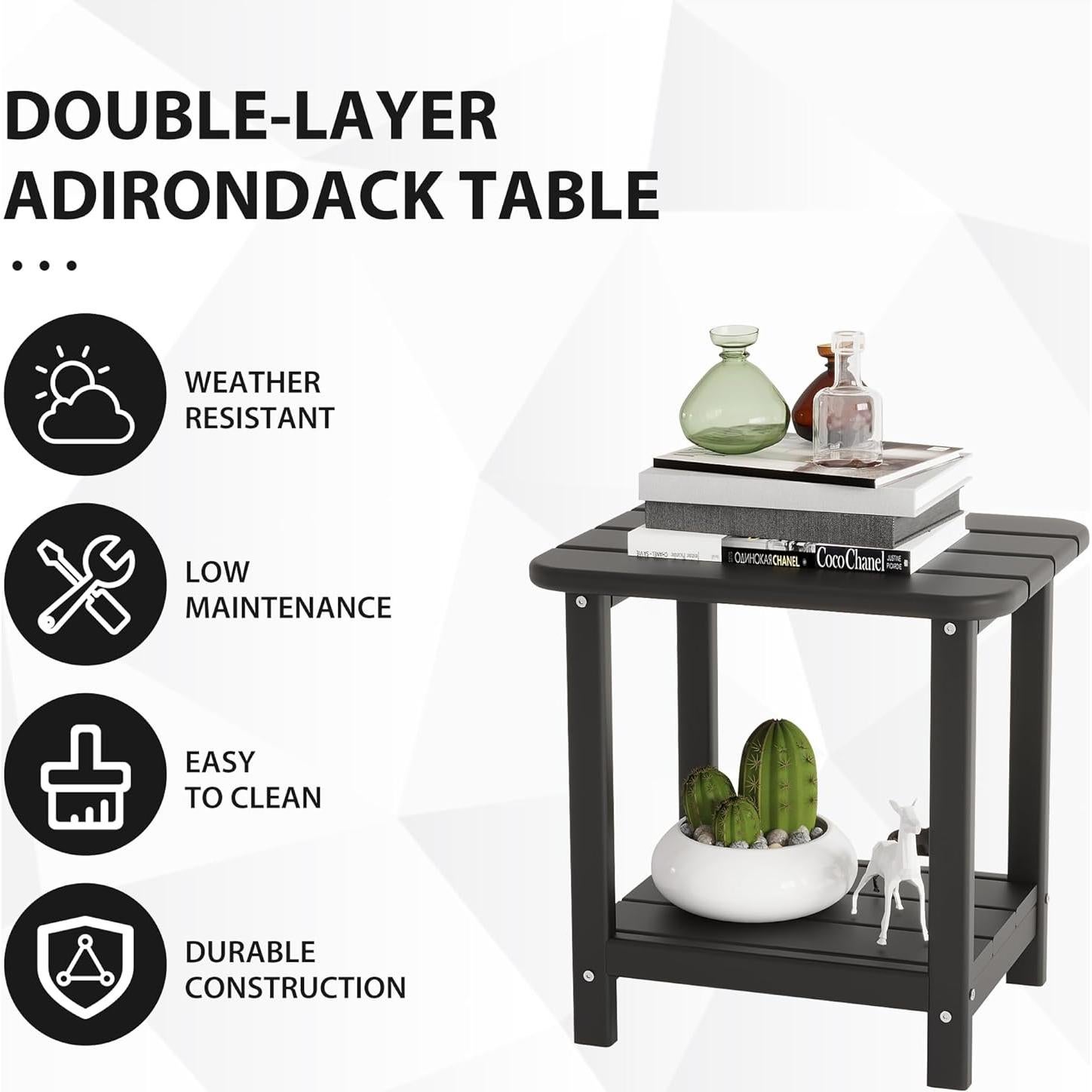 Mesa Lateral Adirondack Sundale para Exterior Negra 2 Niveles