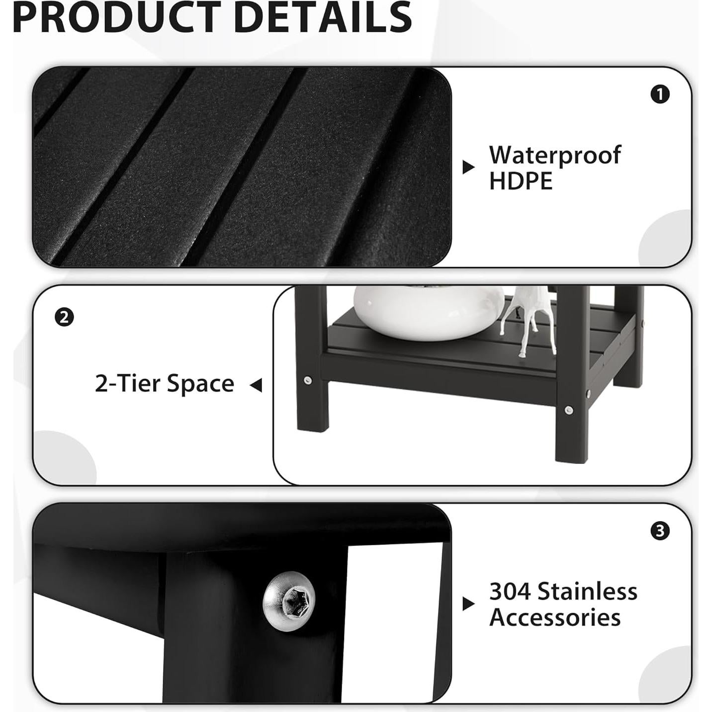 Mesa Lateral Adirondack Sundale para Exterior Negra 2 Niveles