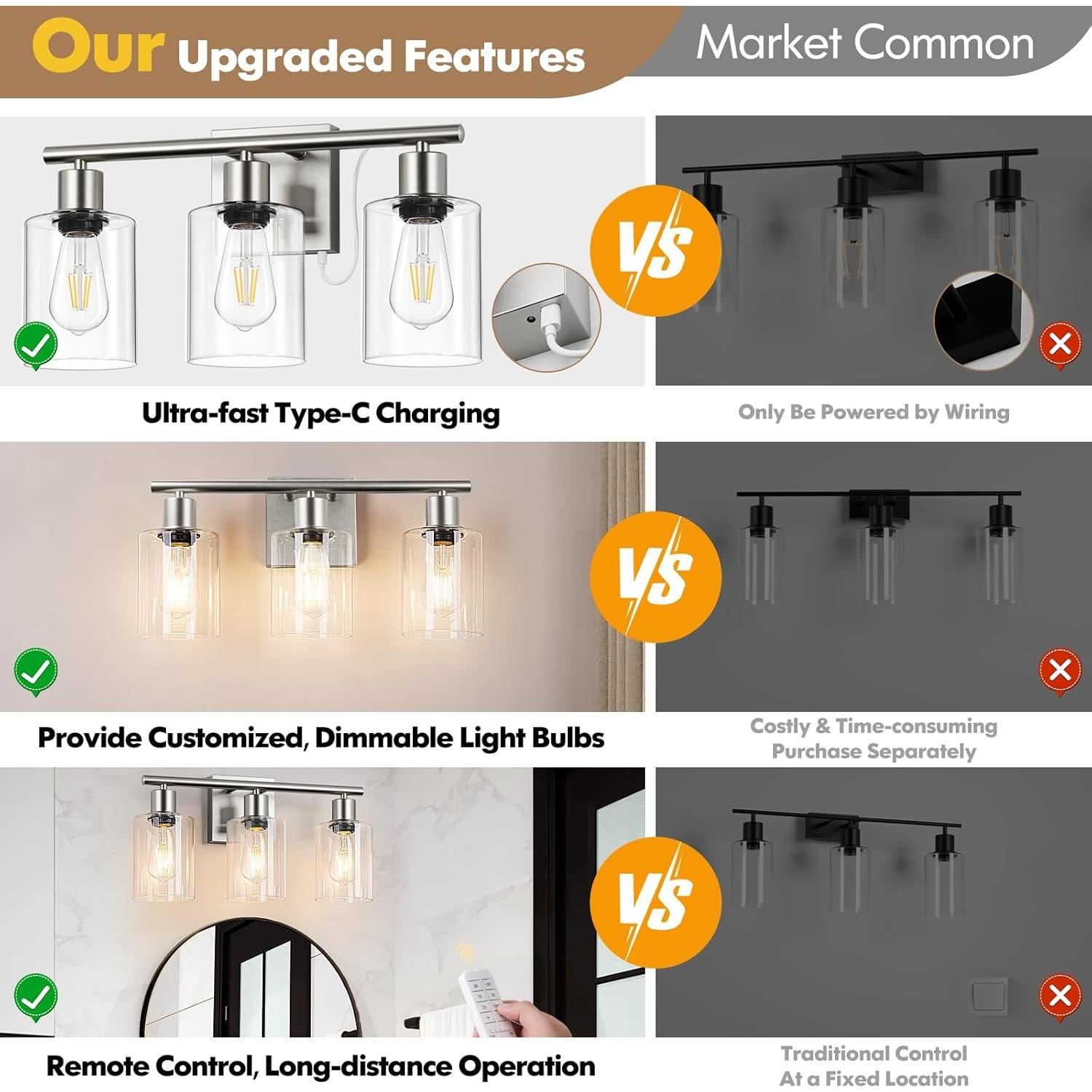 Aplique de Pared Brightever 3 Luces Recargable Dimmable Niquel