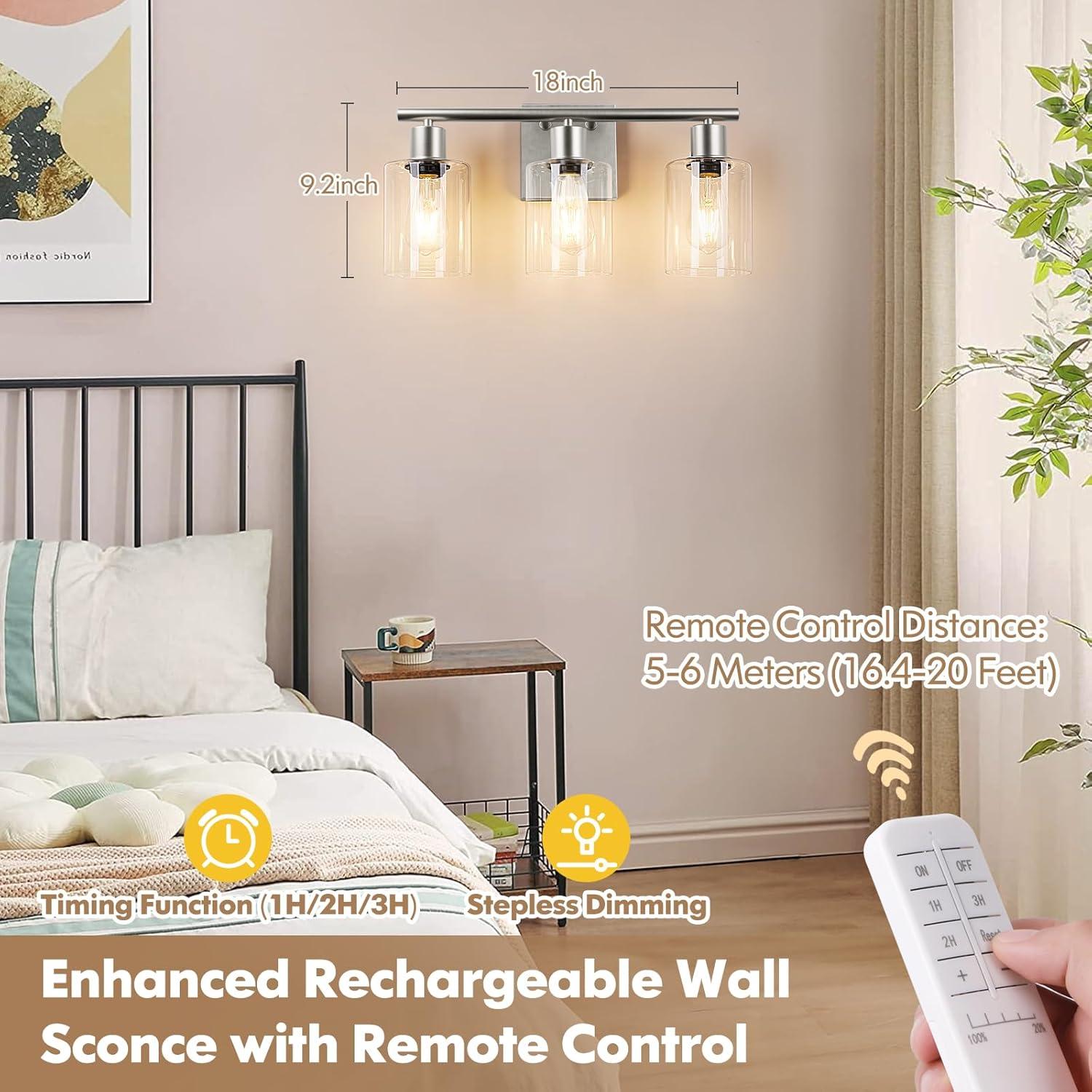 Aplique de Pared Brightever 3 Luces Recargable Dimmable Niquel