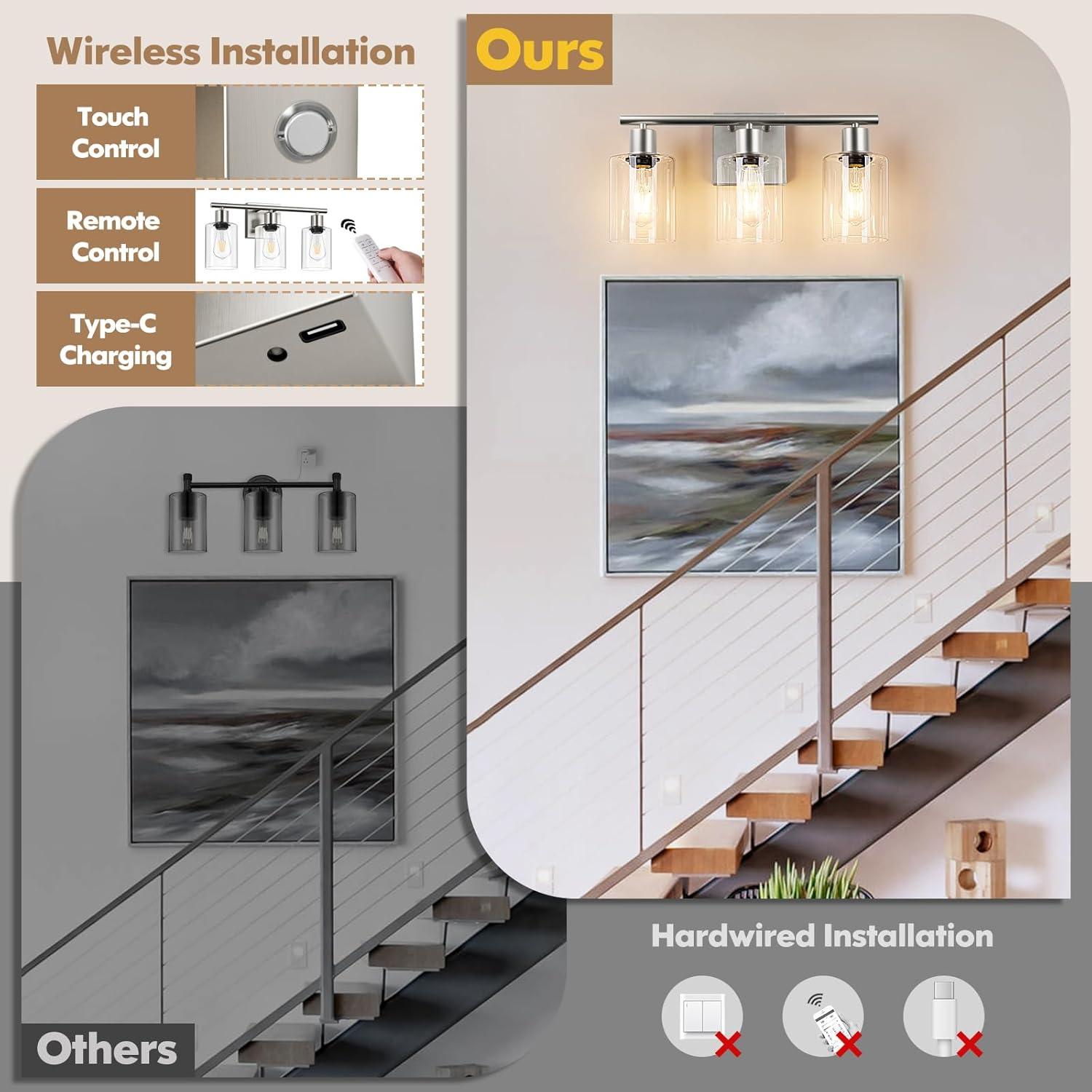 Aplique de Pared Brightever 3 Luces Recargable Dimmable Niquel