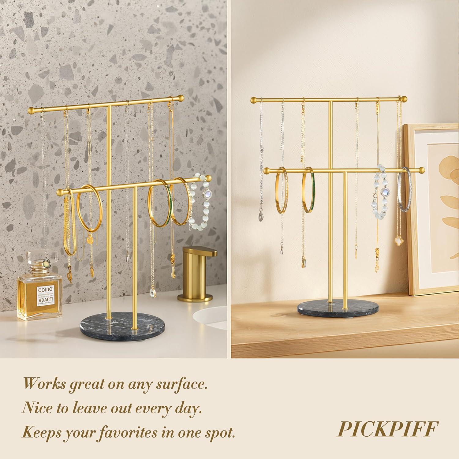 Soporte para Collares pickpiff con Base de Mármol Dorado 2 Niveles