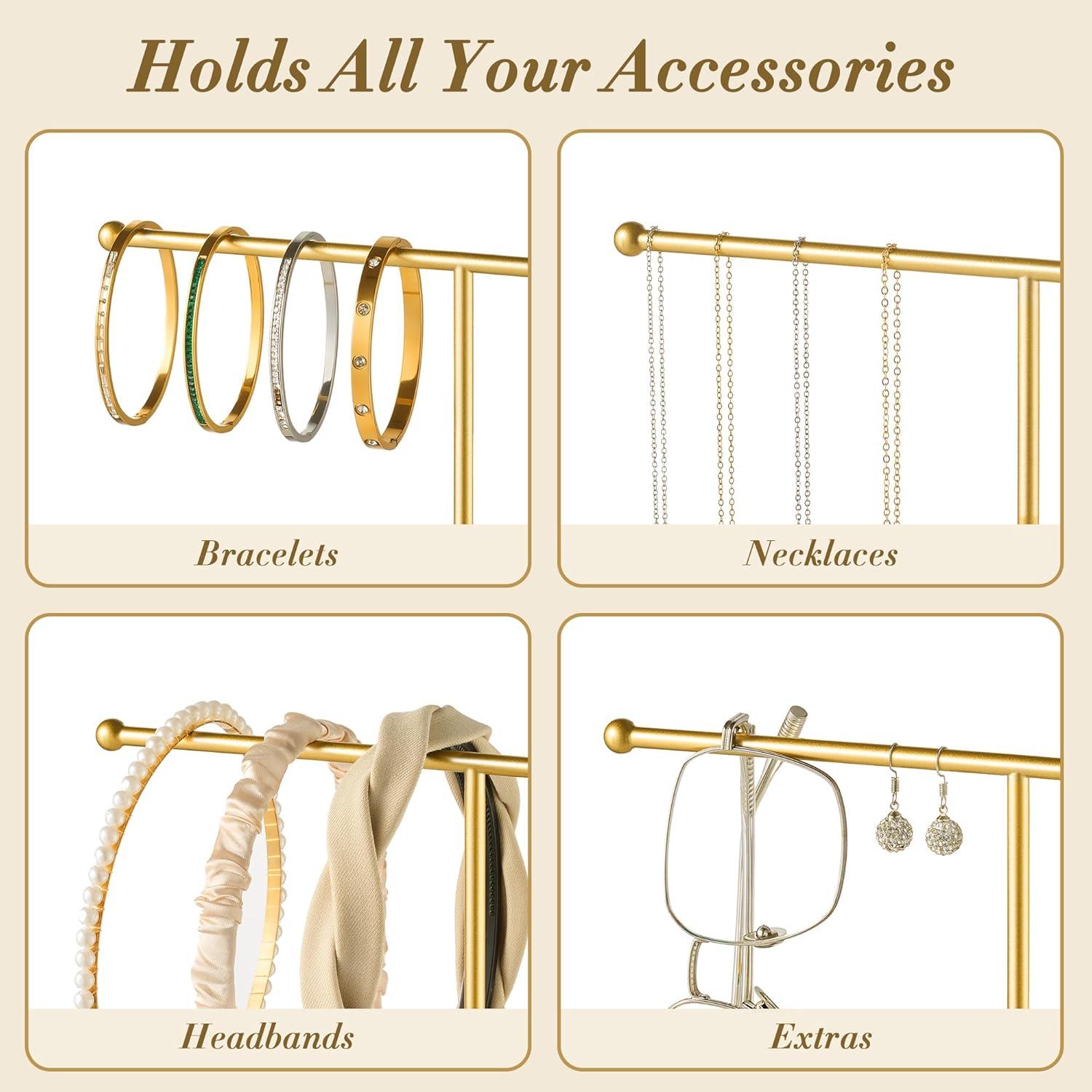 Soporte para Collares pickpiff con Base de Mármol Dorado 2 Niveles