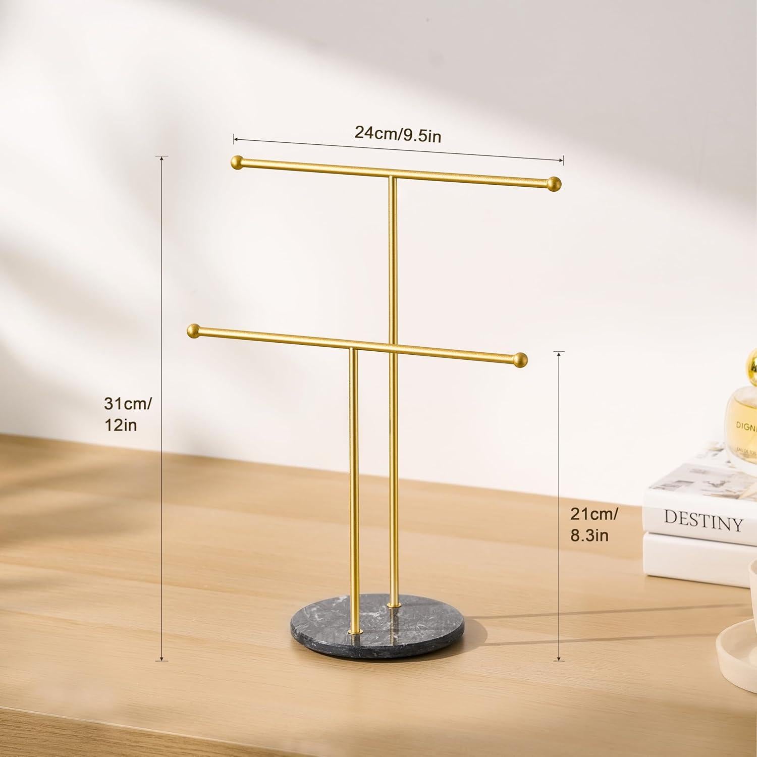 Soporte para Collares pickpiff con Base de Mármol Dorado 2 Niveles