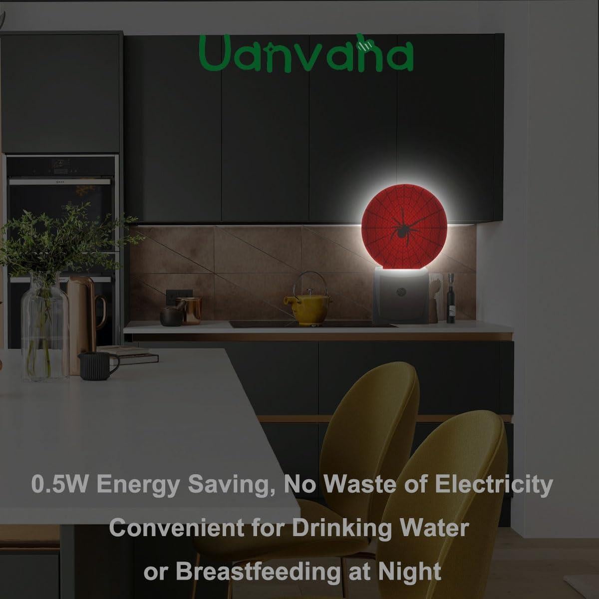 Luz Nocturna Redonda LED Uanvaha Araña Roja y Negra 0.5W