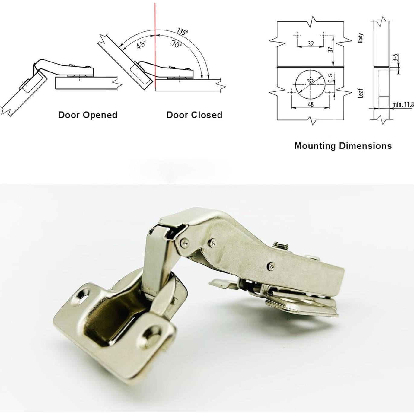 Bisagra de 45 Grados LIKERAINY con Amortiguador Hidráulico - 4 Piezas