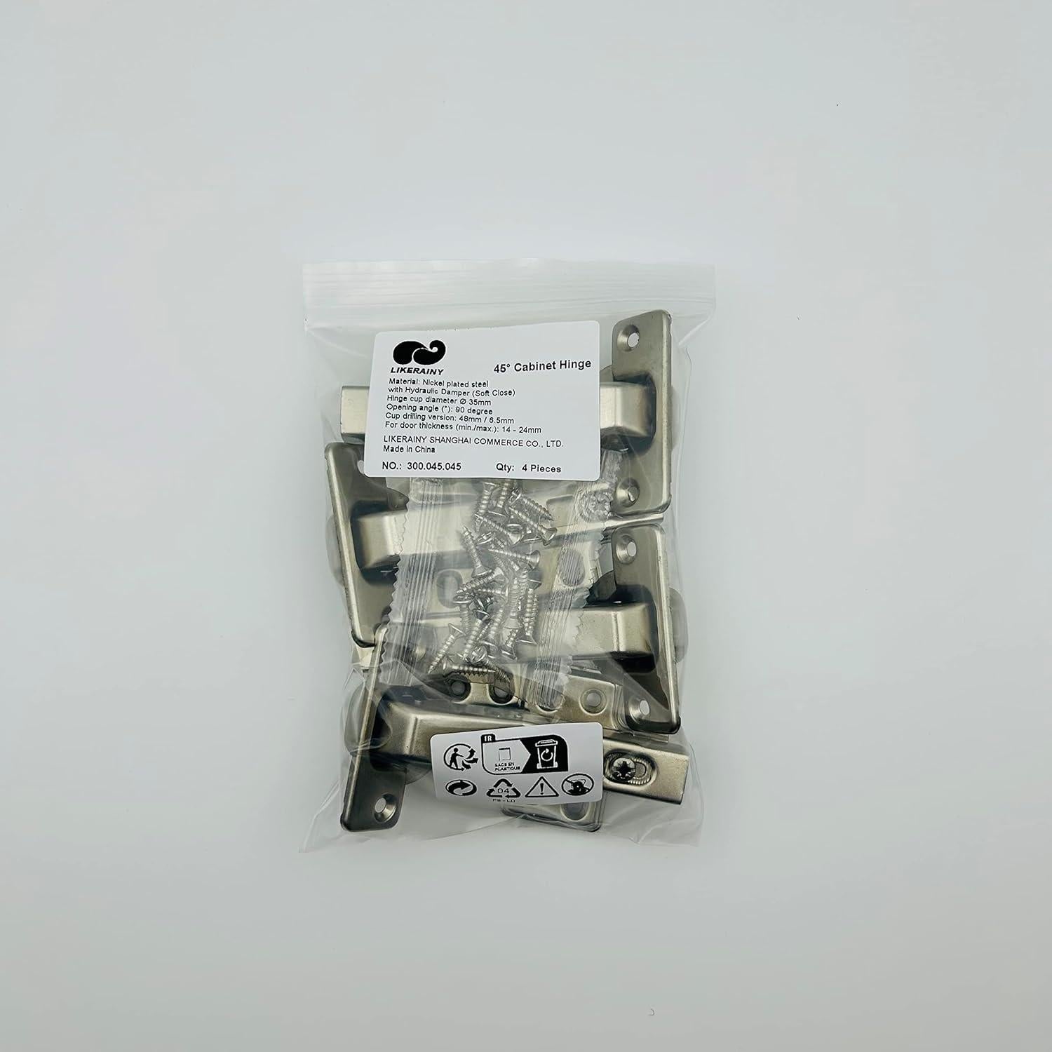 Bisagra de 45 Grados LIKERAINY con Amortiguador Hidráulico - 4 Piezas